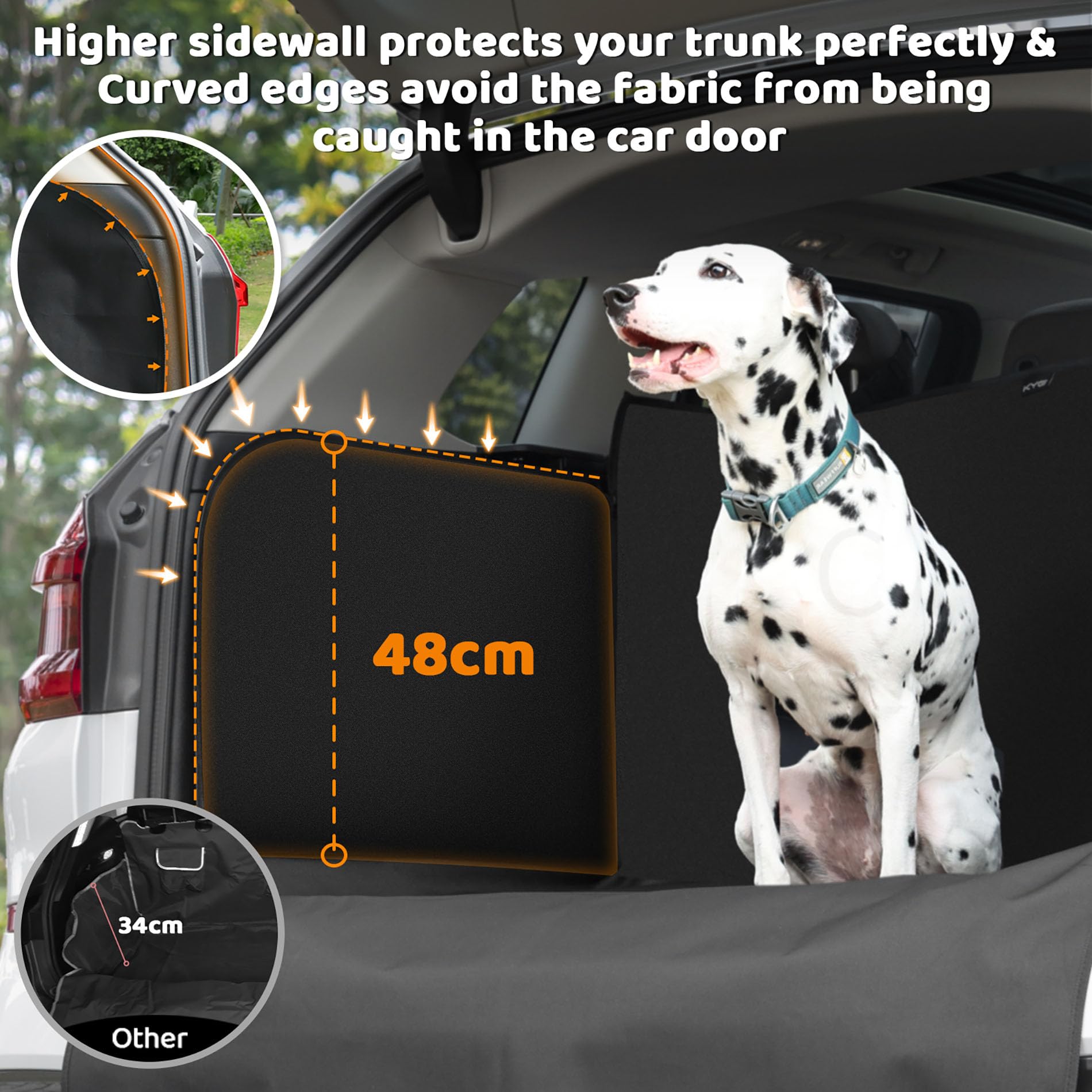 KYG Protection de Coffre Universelle avec Protection latérale - 185 x 115 x 48 cm - Couverture pour Chien XXL - Imperméable, Antidérapante, Résistante aux Rayures - pour Voiture, Break