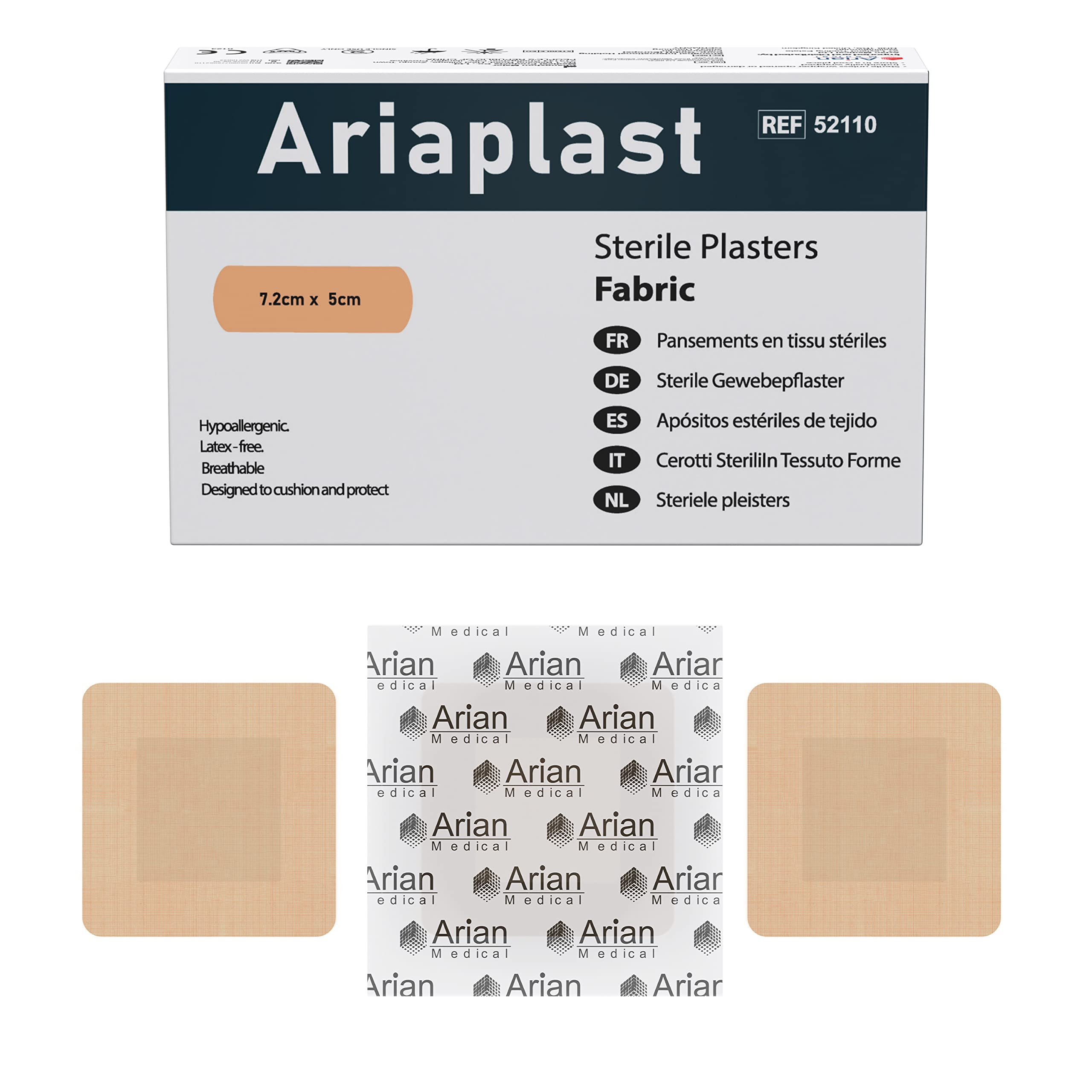 AriaPlast Sterile Fabric First Aid Wound Plasters- 3.8cm x 3.8cm Pack of 100's