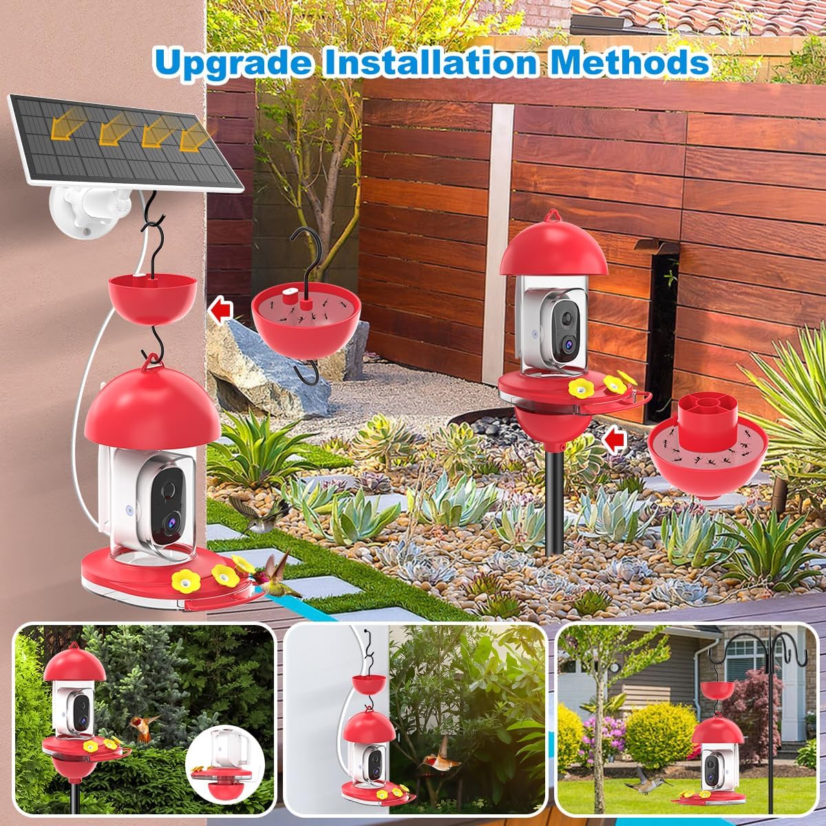 Hummingbird Feeder with Camera, Smart Humming Bird Feeder Camera Solar Powered, AI Identify and Instant Notifications, 2K Live View, Auto Record Video, Ant and Bee Proof,Ideal Gift for Bird Lovers - Image 5