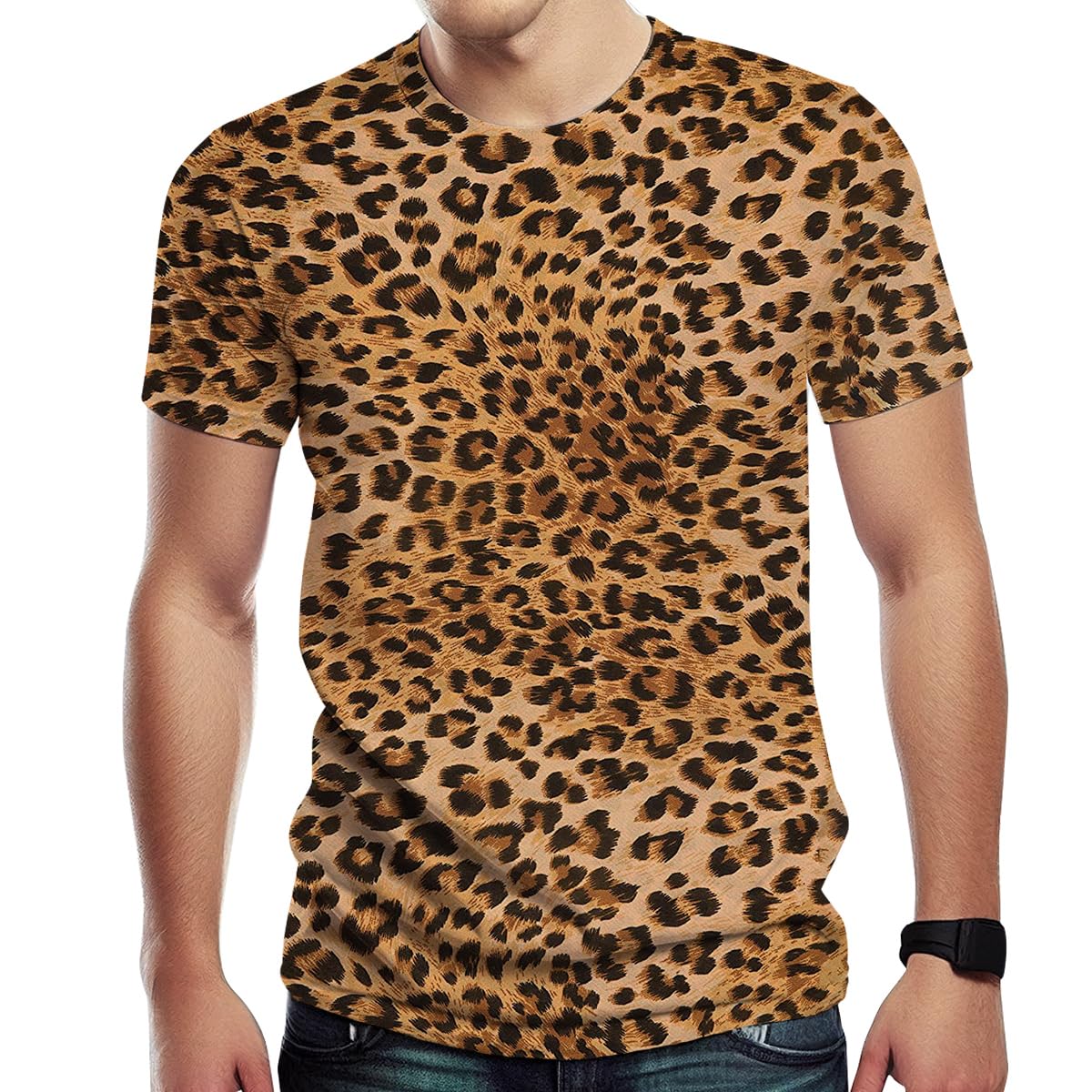 LurhonpMen's Leopard Print Casual Short Sleeve T-Shirt
