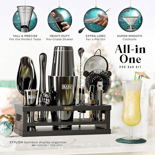 Miniatura 2 de BARE BARREL Mixology Bartender Kit Bar Set Juego de coctelera de 16 piezas Herramientas de mezcla de Martini Barware para el hogar Incluye 35