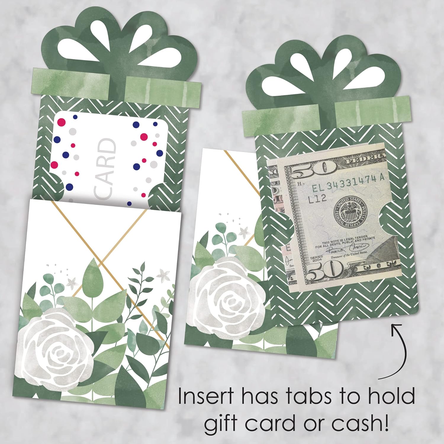Big Dot of Happiness Boho Botanical - Greenery Party Money and Gift Card Sleeves - Nifty Gifty Card Holders - Set of 8