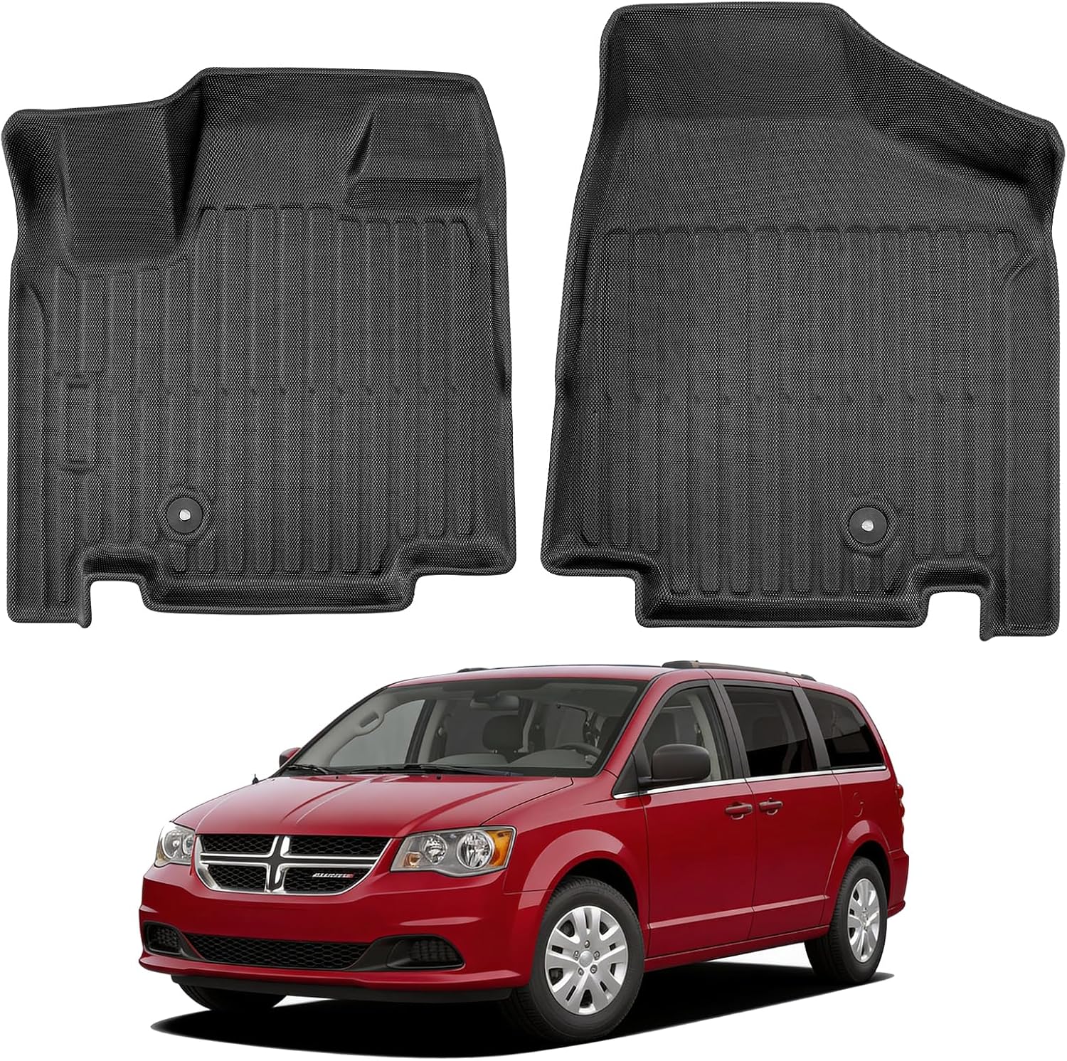 TAPTES 2008-2016 Floor Mats for Chrysler Town & Country w/Stow & Swivel-N-Go, for Dodge Grand Caravan 2008-2020 w/Stow & Swivel-N-Go | Front Row Car Accessories, All Weather Driver & Passenger Liners