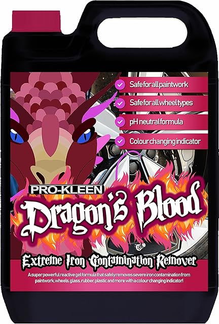 Pro-Kleen Dragon's Blood Extreme Iron Contamination Fallout Remover (5L) Safe for Use on all Wheel Types -Super Concentrated, pH Neutral, Alloy Wheel Rim Cleaner - Safe on All Paintwork, Glass