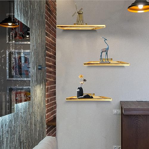 Miniatura 6 de Cityelf Estantes flotantes montados en la pared, estante colgante de vidrio de hierro, juego de 3 estantes de repisa de exhibición para sala de