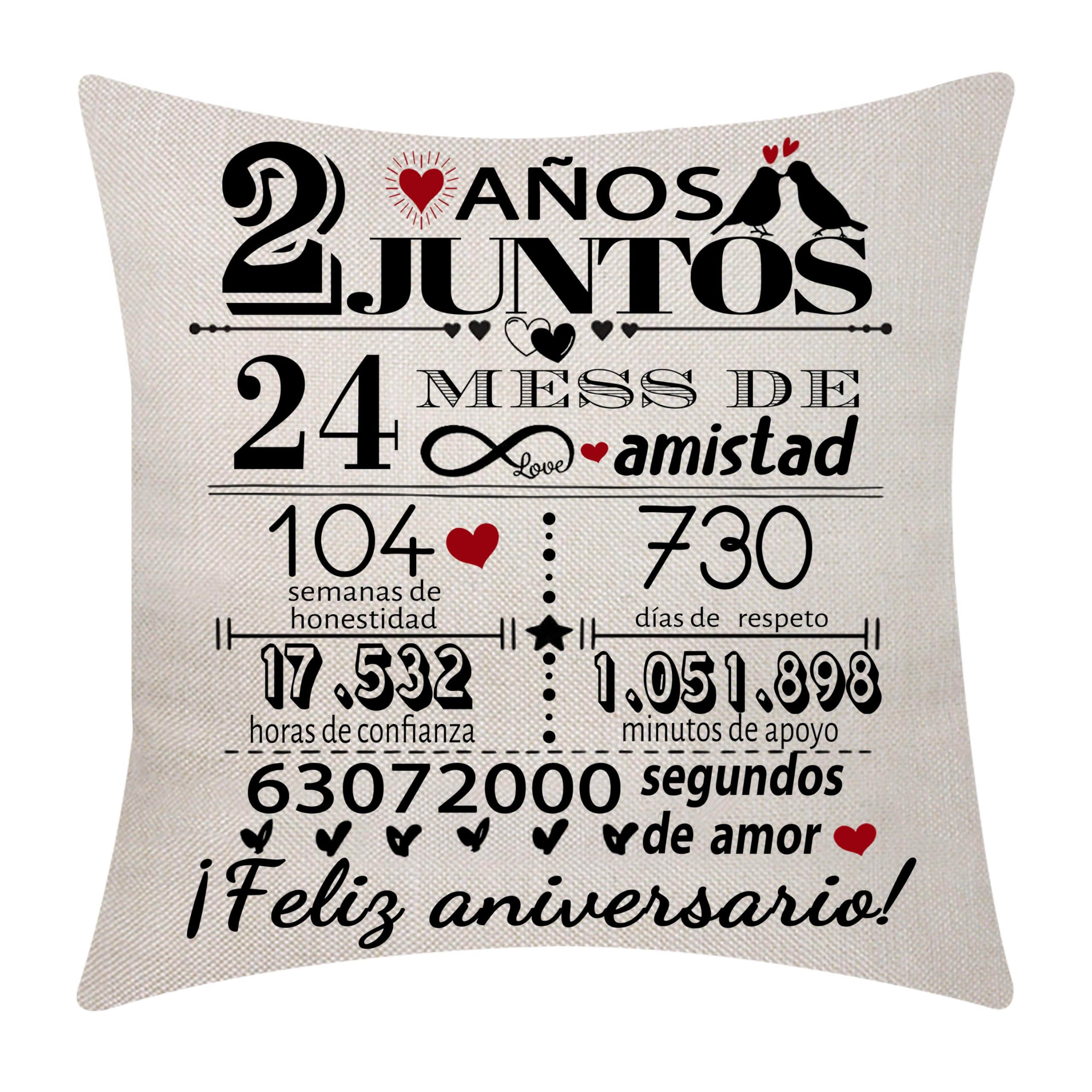 2 º Aniversario de Boda Funda de Cojín 18x18 Pulgadas 2 años de Matrimonio Presente Matrimonio Recuerdos Decoración Regalo para Parejas Padres Esposo Esposa Mujeres Hombres Amigos(2)