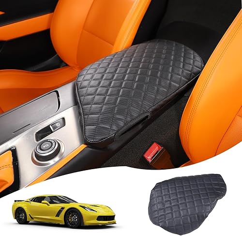 Auto Center Console Pad, Center Console Pad PU Armrest Cushion Cover for Chevrolet Corvette C7 Interior Accessories, Black Armrest Center Console