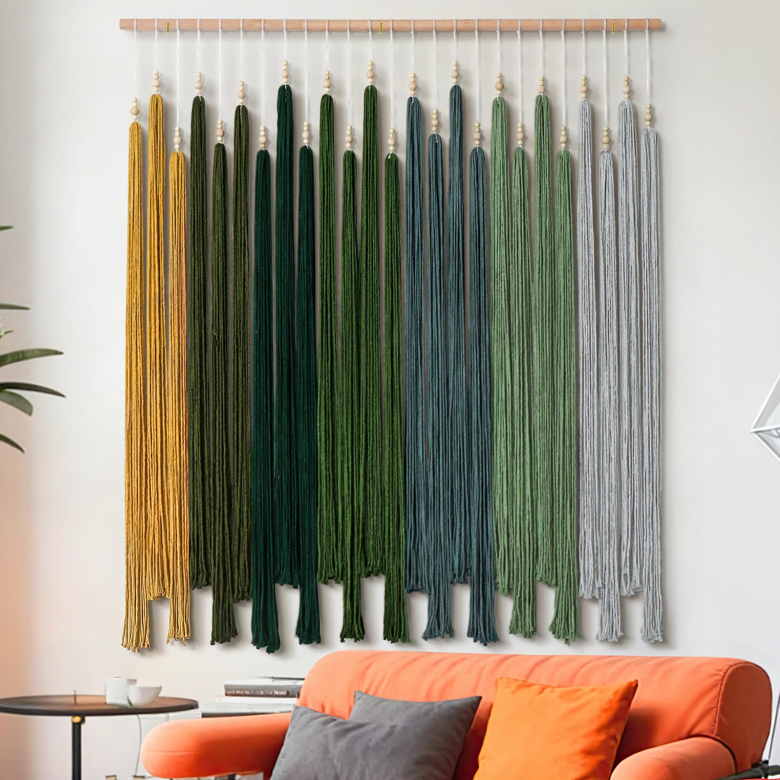 UXORSN Macrame Wall Hanging Large Beaded Tassel Tapestry Aesthetic Boho Wall Decor Handmade Woven Yarn Fiber Tapestry Geometric Art Chic Wall Art for Bedroom Offices Living Room Home Decor — image 1