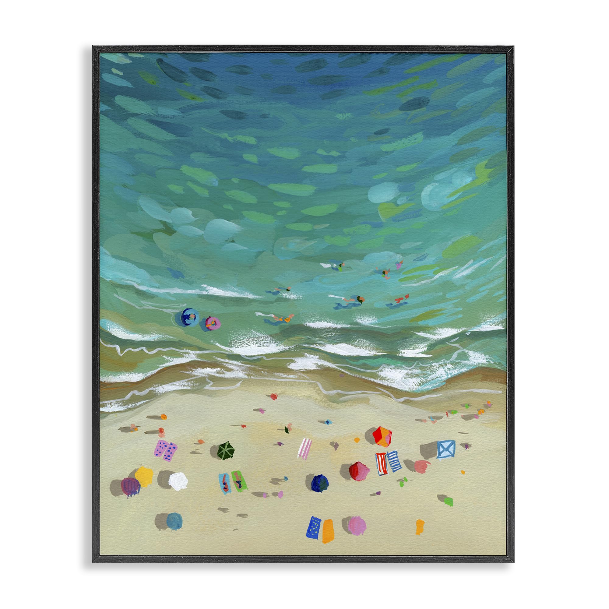 Stupell Industries Midnight Black (Textured) Aerial Beachside Umbrellas Coastal, 16 X 20 Inch Framed Giclée Print
