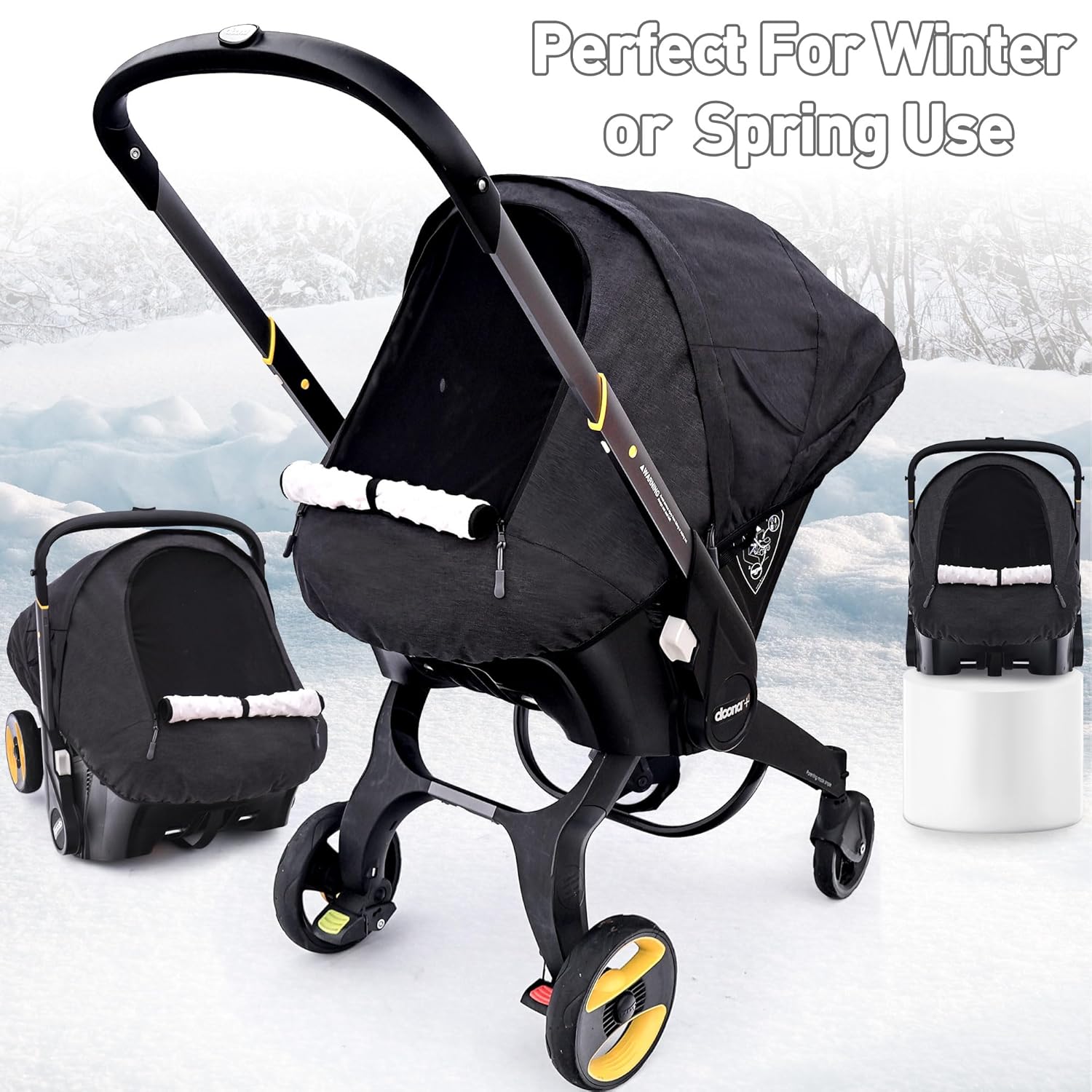 Waterproof Baby Car Seat Cover Compatible with Doona Car Seat and Stroller,Patented Windproof Car Seat Canopy for Boys & Girls, Keeps Babies Warm and Coz(Black) - Image 7