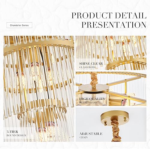 Miniatura 3 de Paquete de 3 luces colgantes colgantes para isla de cocina, moderna lámpara de cristal de metal dorado para cocina, comedor, vestíbulo, pasillo,