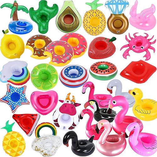 Miniatura 8 de Paquete de 32 soportes inflables para bebidas, flotadores de bebidas inflables para piscina, portavasos para fiesta en la piscina