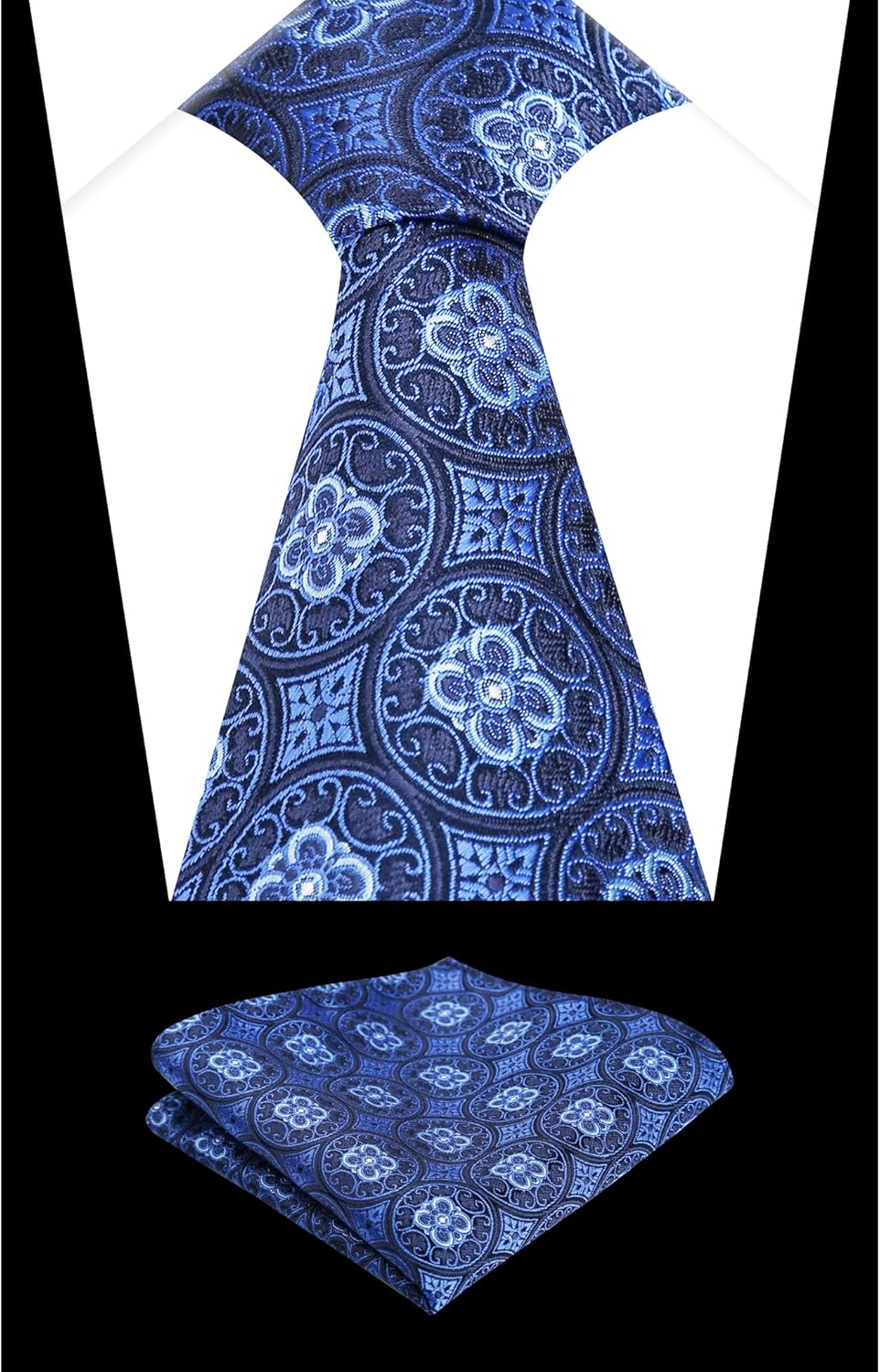 Alizeal Mens 3.15'' Vintage Necktie and Pocket Square Business Geometric Regular Patterns Tie and Hanky Set - Image 4