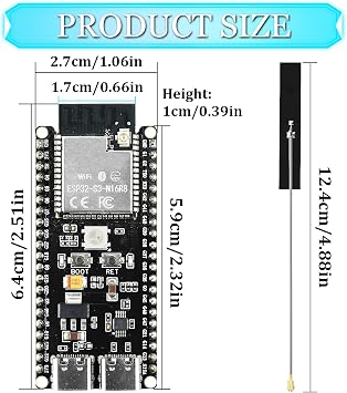 3PCS ESP32 S3 Development Board with Extended Antennas, Dual-Core N16R8, Type-C Port & CH340X Chip 42Pin, ESP32 S3 DevKit for Arduino