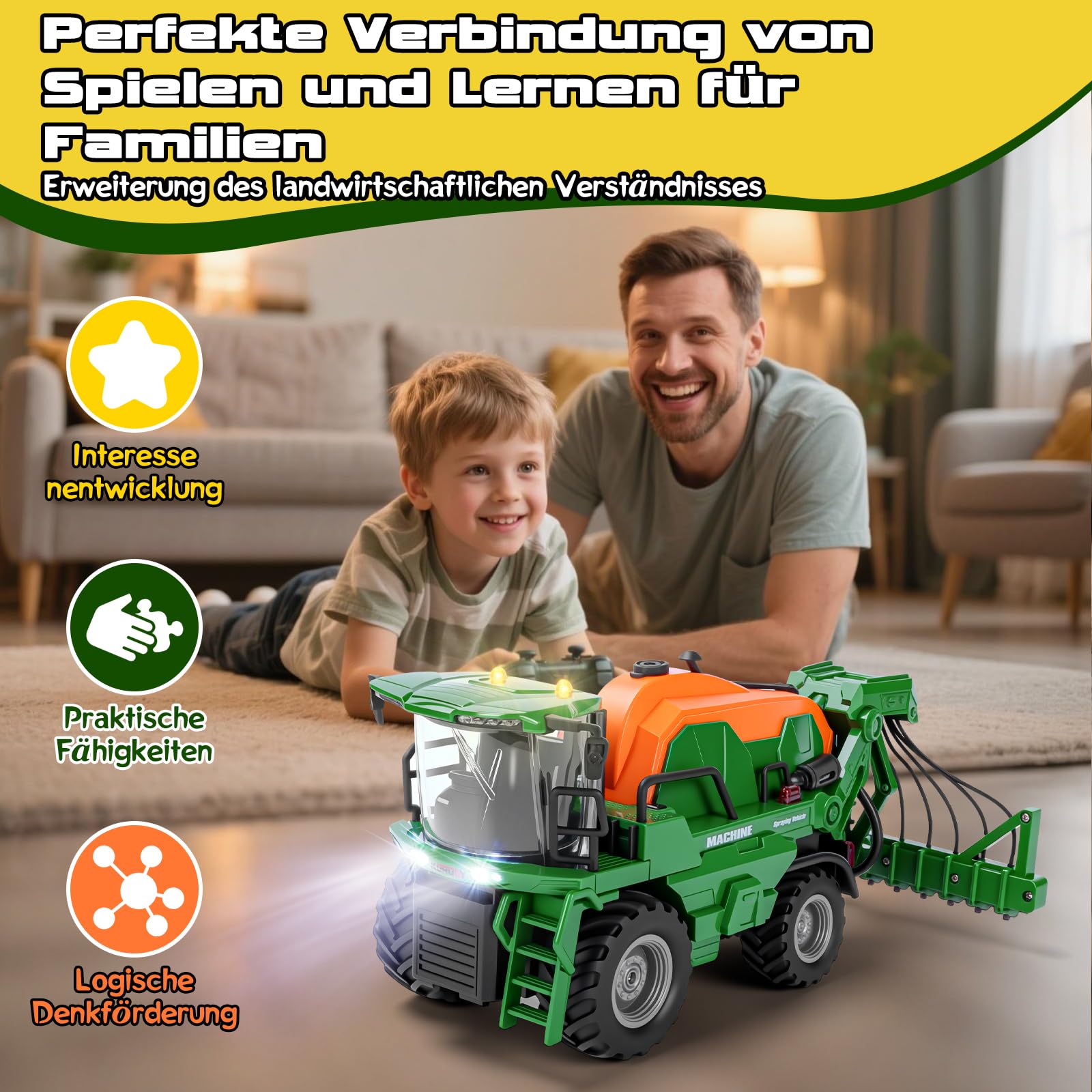 Ulikey Ferngesteuerter Traktor, RC Spritzen Fahrzeug Kindertraktor, Trecker Spielzeug mit Anhänger, Licht und Ton, Bauernhof LKW Spielzeug Geschenk für Kinder ab 4 5 6 Jahre