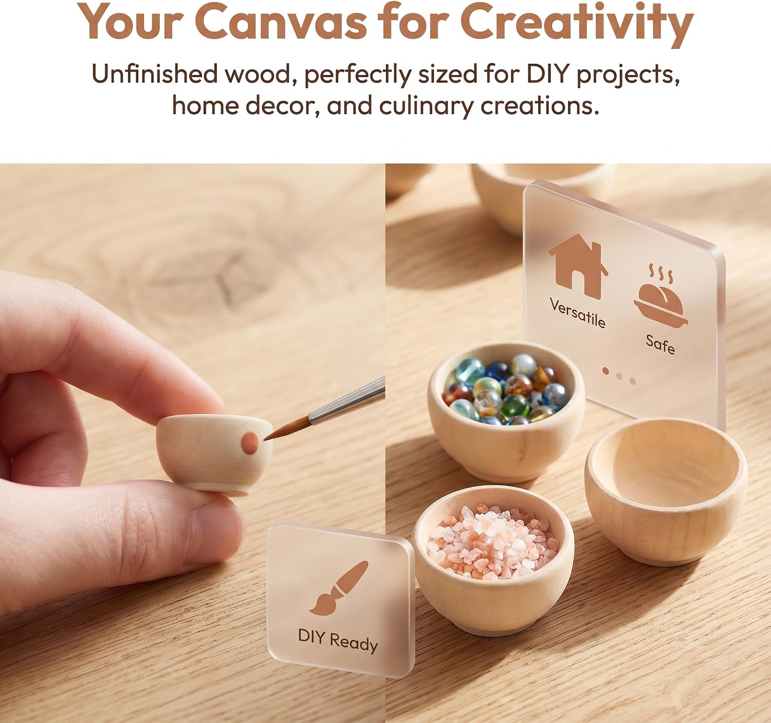 Abaodam 10Pcs Tiny Wooden Bowls for Crafts 0.75oz Home Decoration