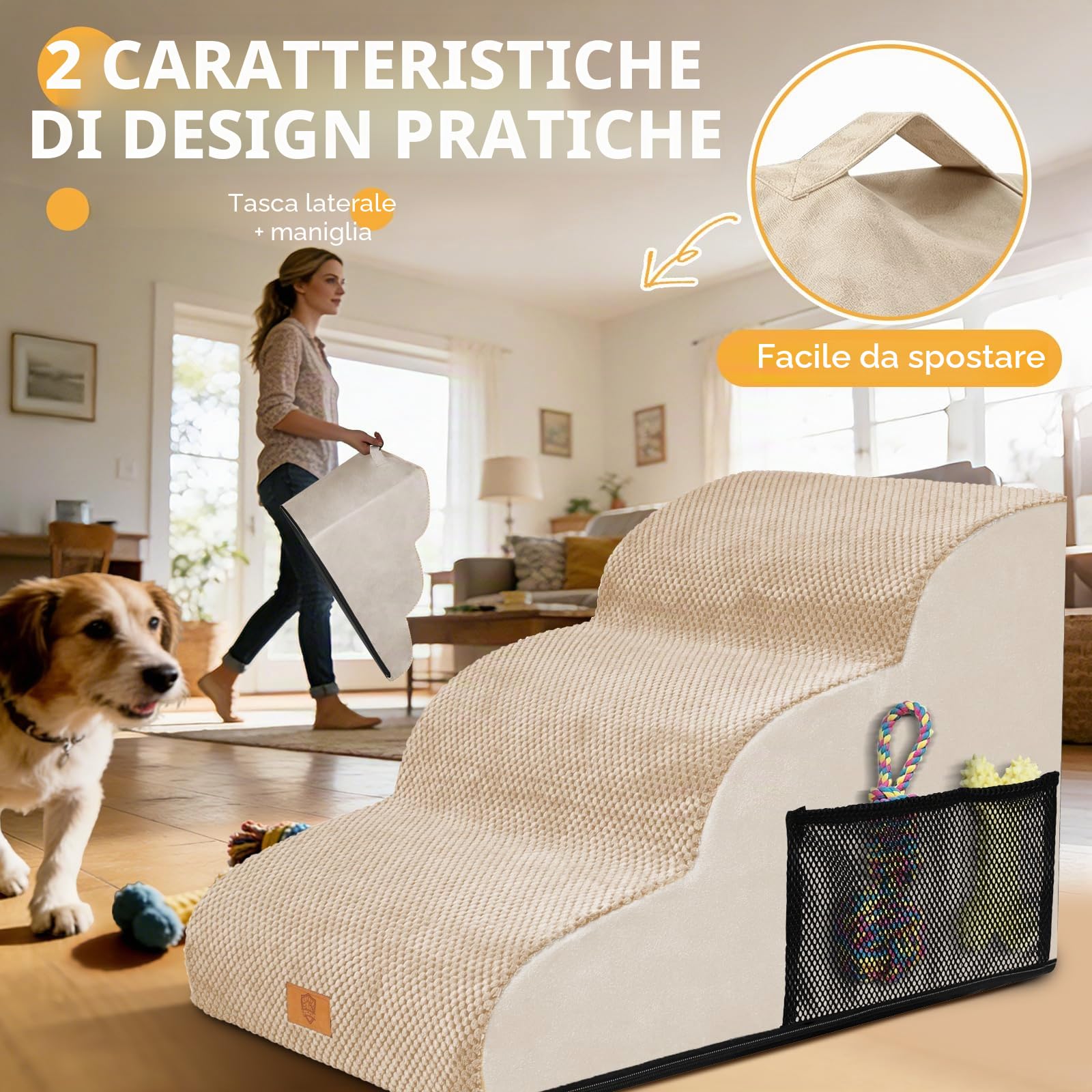 Zvonema Scala per cani di piccola taglia, impermeabile, per cani, profilassi delle lesioni, spugna di alta qualità, antiscivolo, lavabile, per divano letto, beige