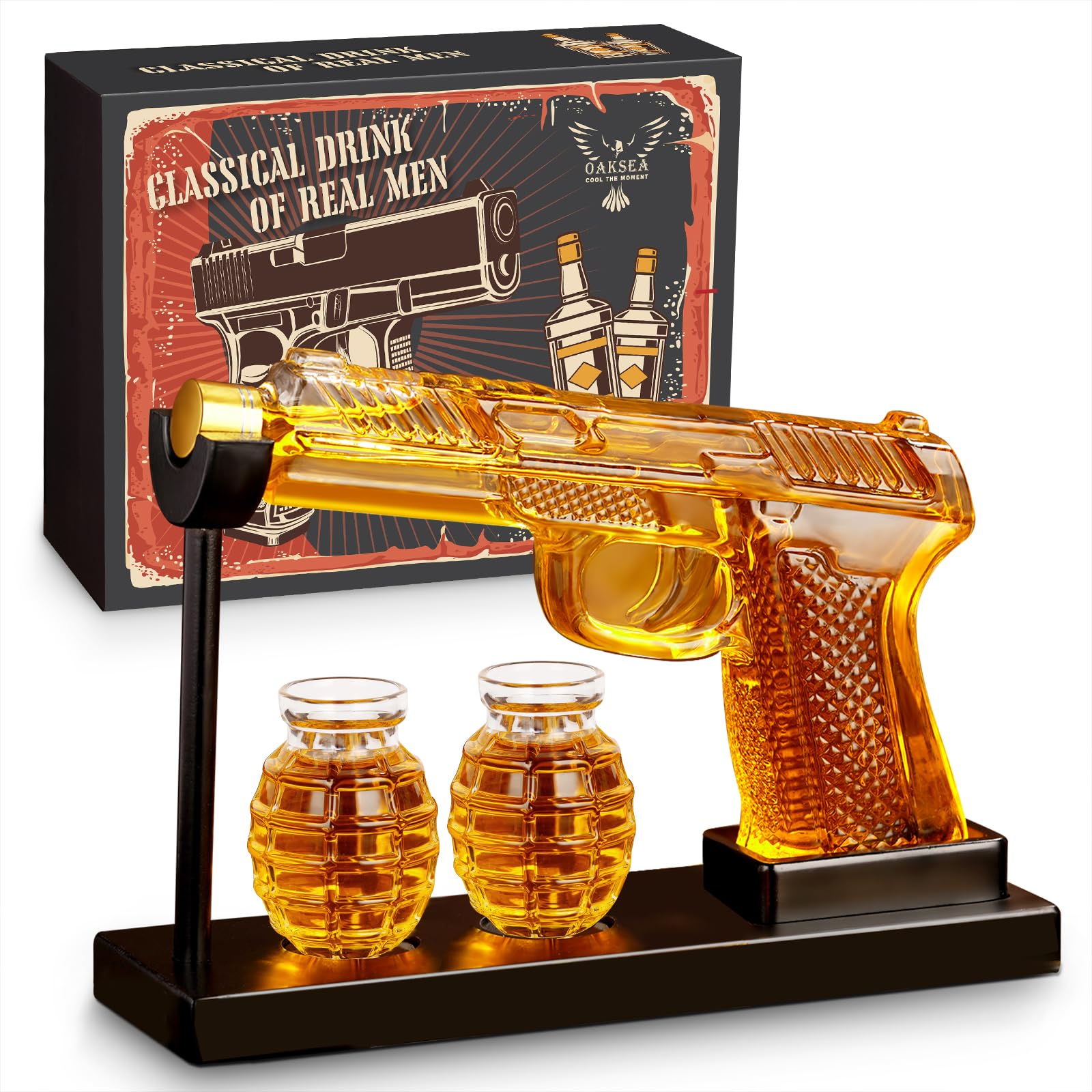 Oaksea Carafe à whisky, carafe à décanter avec 2 verres à liqueur, cadeau de whisky pour homme, fête des pères, cadeau amusant pour homme, papa, petit ami, mari, cadeau d'anniversaire