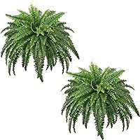 ForestPrince 45" Realistic Artificial Boston Ferns - 2 Large Fake Fern Bushes with 59 Fronds for Indoor Outdoor Planter Porch Garden Decor