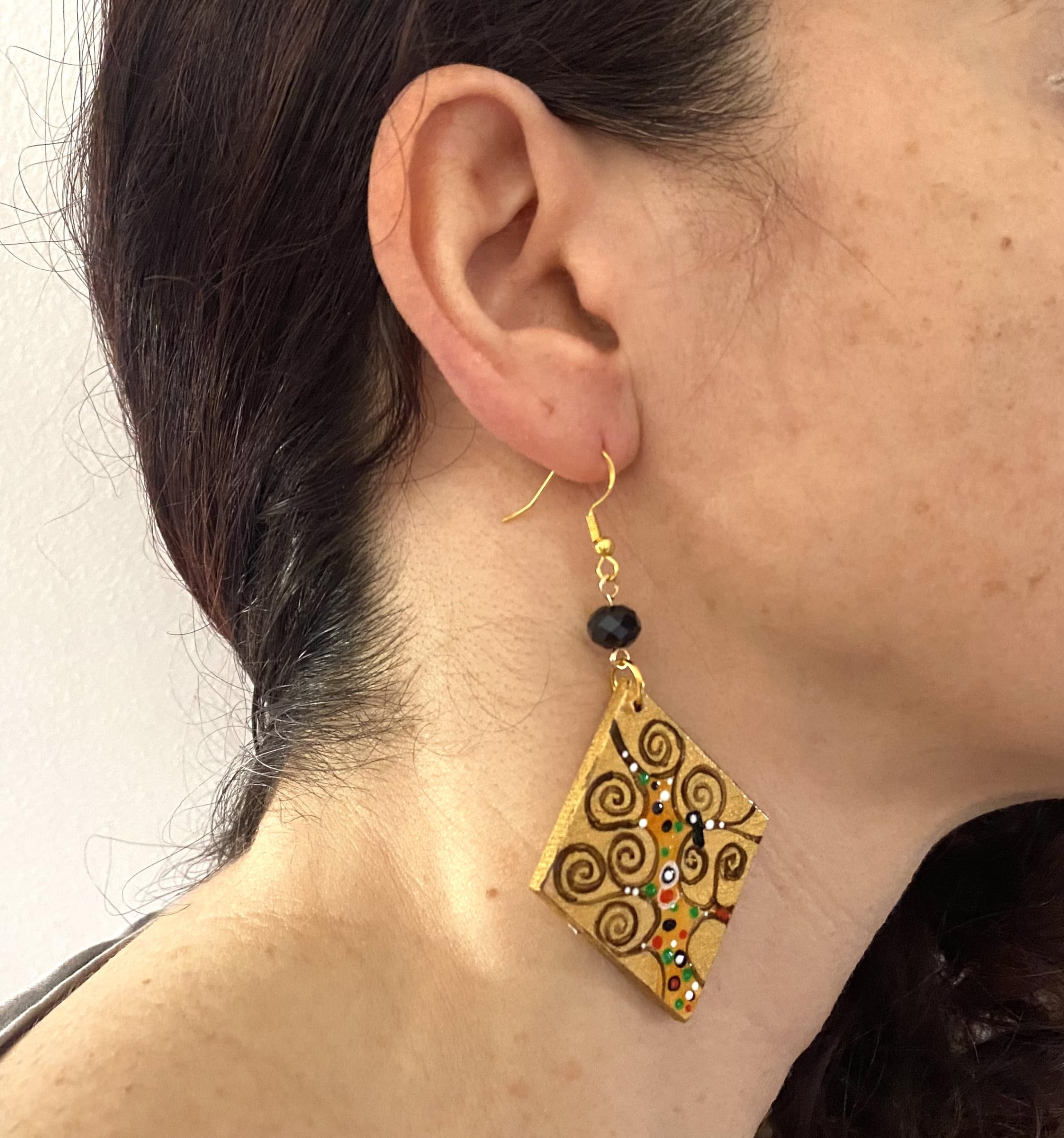 Orecchini dipinti a mano – L' ALBERO DELLA VITA DI KLIMT - Orecchini da donna, Gioielli dipinti a mano, Gancio in argento, Made in Italy, Bijoux decorati, Lavorazione Artigianale