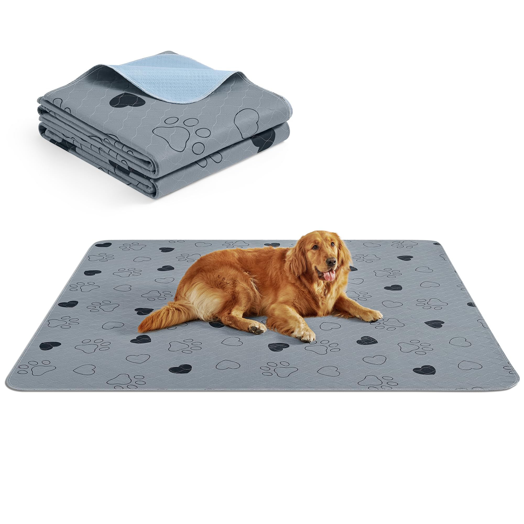 Feandrea Tappeti Lavabili per Cani, Tappeti Assorbenti Riutilizzabili, Set di 2, 183 x 183 cm, Taglia XXXL, a Prova di Perdite, Lavabili, Antiscivolo, Alta Assorbenza, Grigio PTD072G01