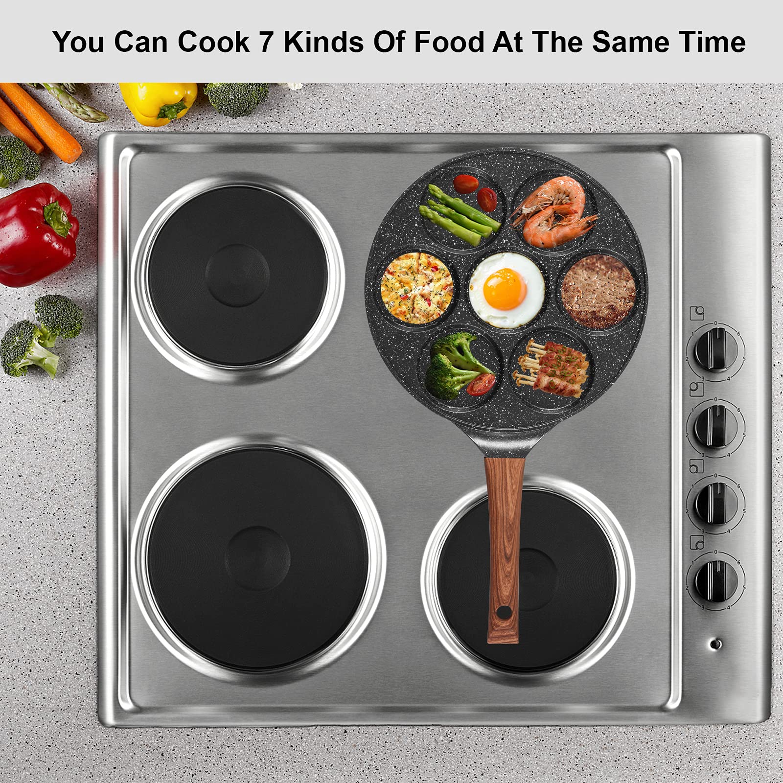 ESLITE LIFE Pancake Pan Nonstick Pancake Griddle 7 Mold Silver Dollar Pancake Maker, Induction