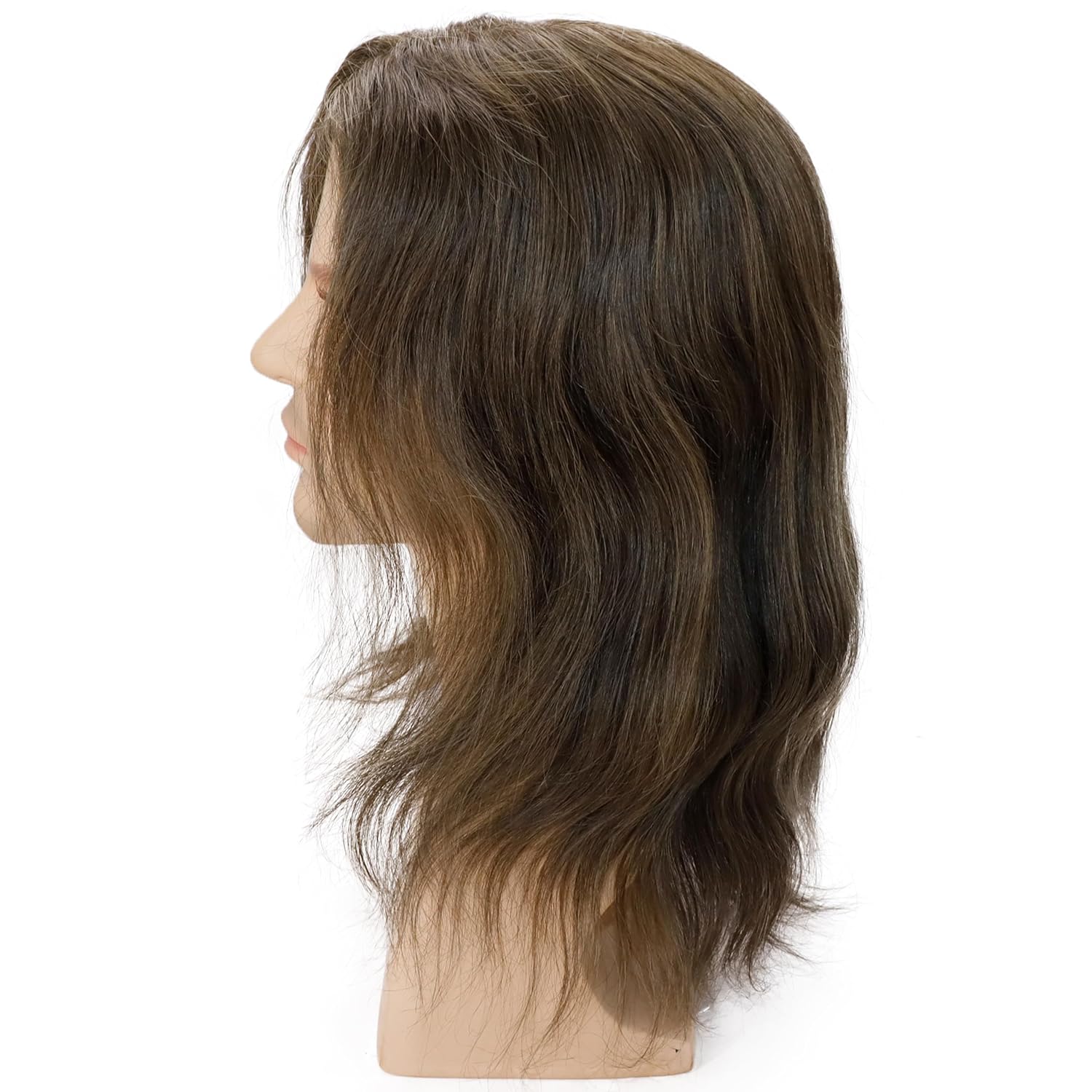 14inch Long Hair Replacement System for Mens Toupee 100% European Virgin Human Hair Pieces Lace Front Man Wigs Men Hairpieces 10x8inches (Straight, 7 Lightest Brown Color)