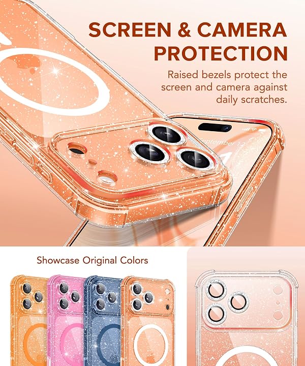 BERFY for iPhone 17 Pro Case for Women, Compatible with MagSafe, Clear Glitter Shockproof Protective Case, Anti-Yellowing, with Screen Protector & 3 Diamond Camera Lens Covers 6.3", Sparkle Clear by BERFY - Used condition - Image 2