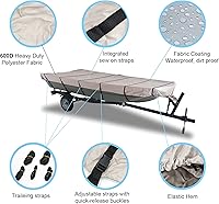 Vista 2 de GEARFLAG 600D Funda para Bote Jon de Servicio Pesado Impermeable Grado Marino Resistente a UV Correas Laterales Ajustables Reforzadas