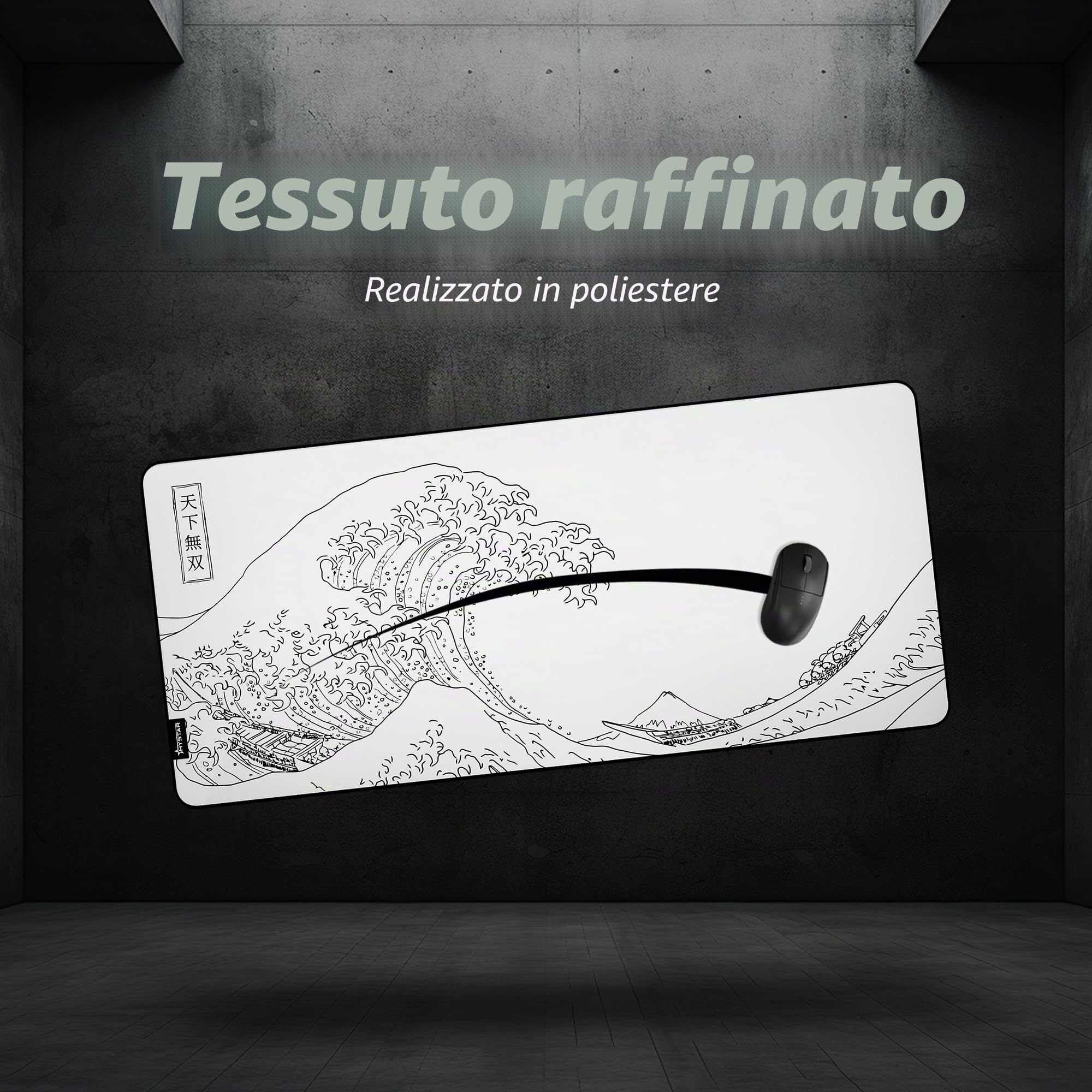 Hystar® Tappetino per mouse da gioco esteso, XXL, 91,4 x 40,6 cm, spessore 5 mm, superficie impermeabile, tessuto in poliestere liscio e base in gomma naturale, The great wave (bianco)
