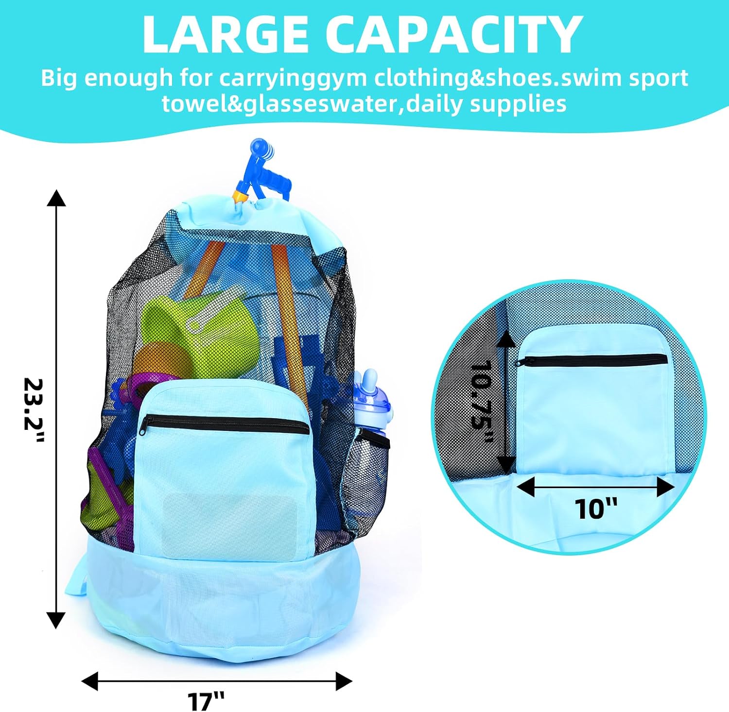 Beach toy bag，mesh backpack for beach，Beach Vacation Essentials,Shell Collecting Bag Shelling Tools,Beach Must Haves Sand Box Toys Seashell Bags（1PCS blue）