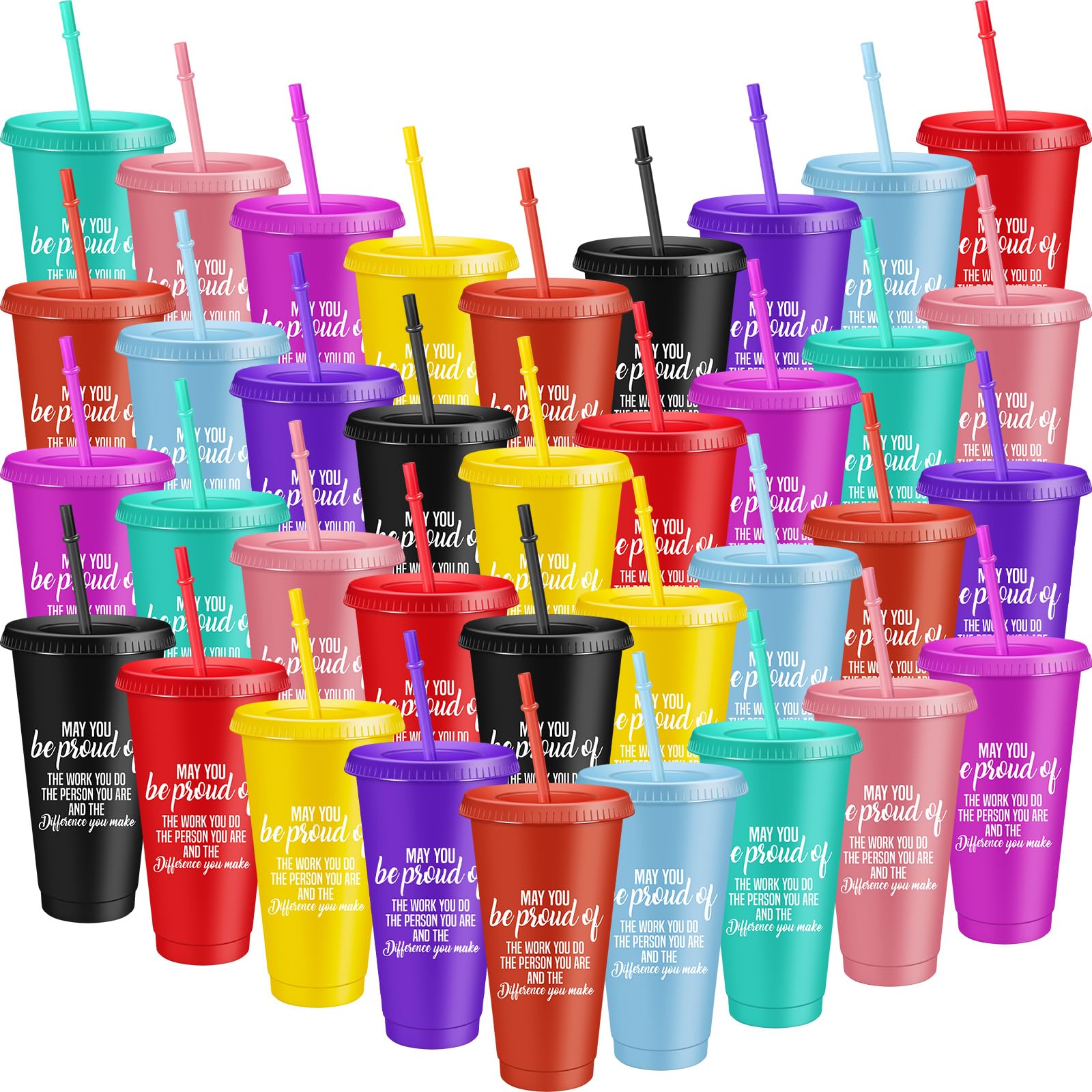 Dandat 36 Pcs Thank You Gifts for Employee Tumbler 24 oz Inspirational Cup with Straw and Lid Appreciation Gift Travel Mug Reusable Plastic Tumblers for Colleague Coworker Party Favor (Be Proud)