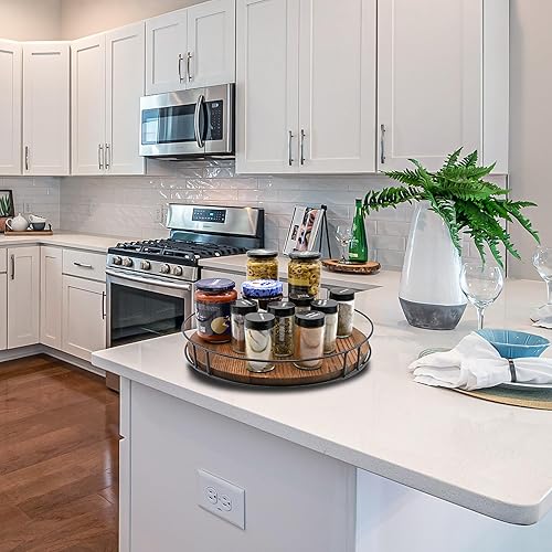 Miniatura 7 de Organizador de tocadiscos de madera de 12.5 pulgadas Lazy Susan para mesa, encimera, gabinete, despensa, cocina, ordenado y organizado (carbonizado)