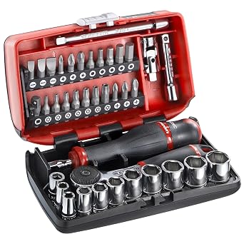 Facom R2NANO Hexagon Socket Set Plus Bits in Plastic Case, 1/4" Drive, 5.5mm-14mm, 38 Pieces