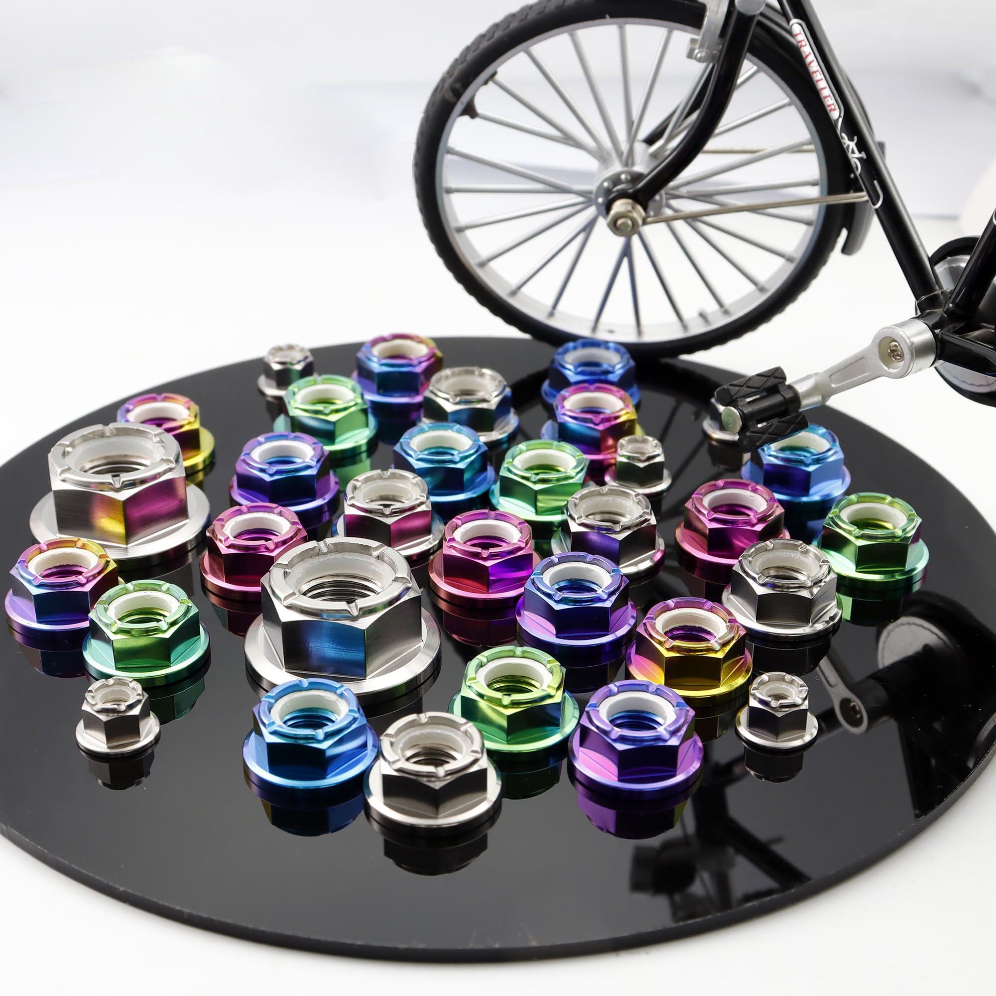 RISON-Titanium Lot de 5 Écrou de Blocage Écrou à Bride en Titane M12x1.25mm, Ecrou Frein Hexagonal de Blocage en Nylon Insérer DIN 1663, Écrous de Verrouillage Auto-Verrouillage des Écrous Métalliques