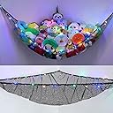 Unicorn Castle Stuffed Animals Net or Hammock Kids Toy Storage Organizer with LED Light Hanging Corner Stuffed Animals Holder Kids Girls Room Decor,Black,Large (Pack of 1)