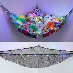 Unicorn Castle Stuffed Animals Net or Hammock Kids Toy Storage Organizer with LED Light Hanging Corner Stuffed Animals