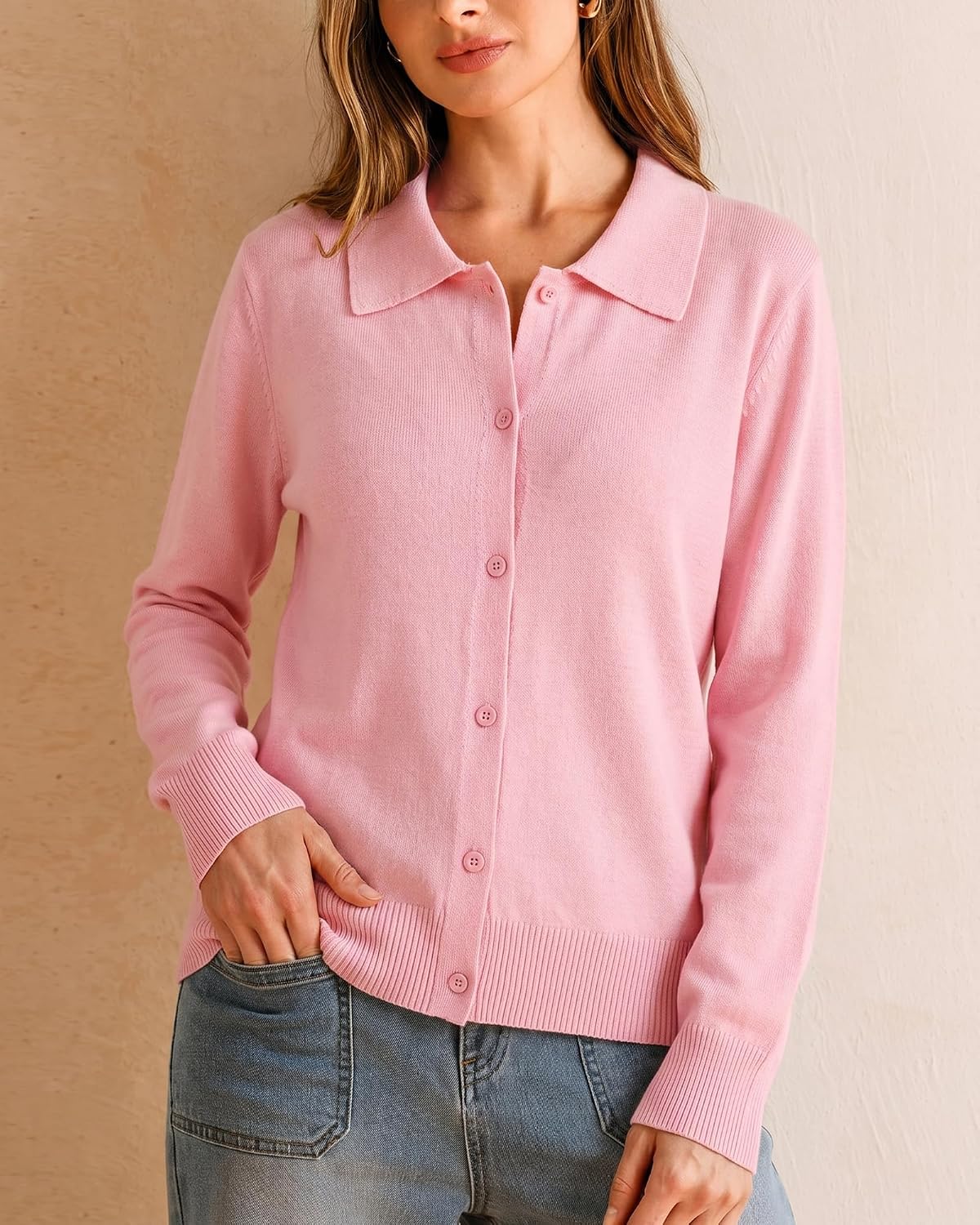 Womens Cardigan Sweaters Collared Long Sleeve Button Down Open Front Knit Sweater for Dresses