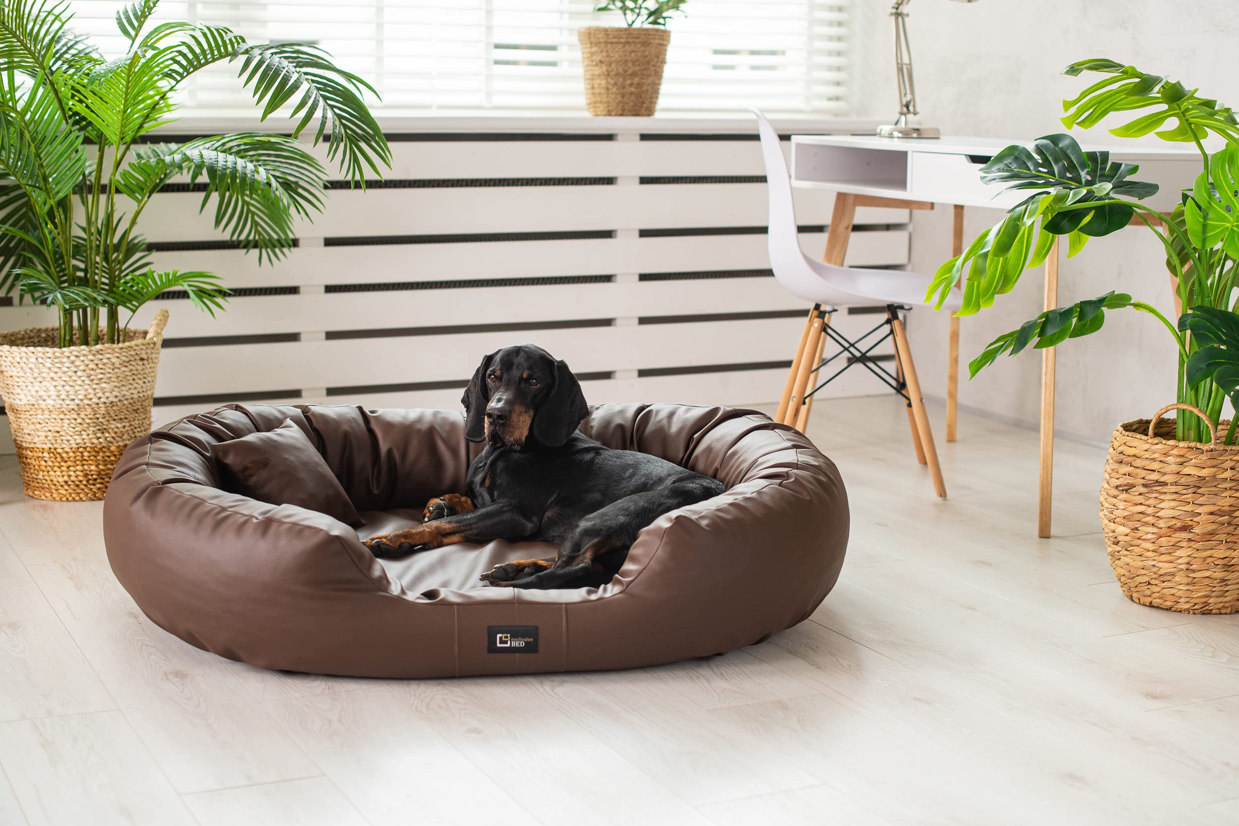 Orthopädisches Hundebett Nancy Premium Grosse Mittelgroße Kleine Hunde - Hundekissen Hundematte aus Öko-Leder - rutschfest Langlebig Abriebfest Reißfest (XL, Braun)