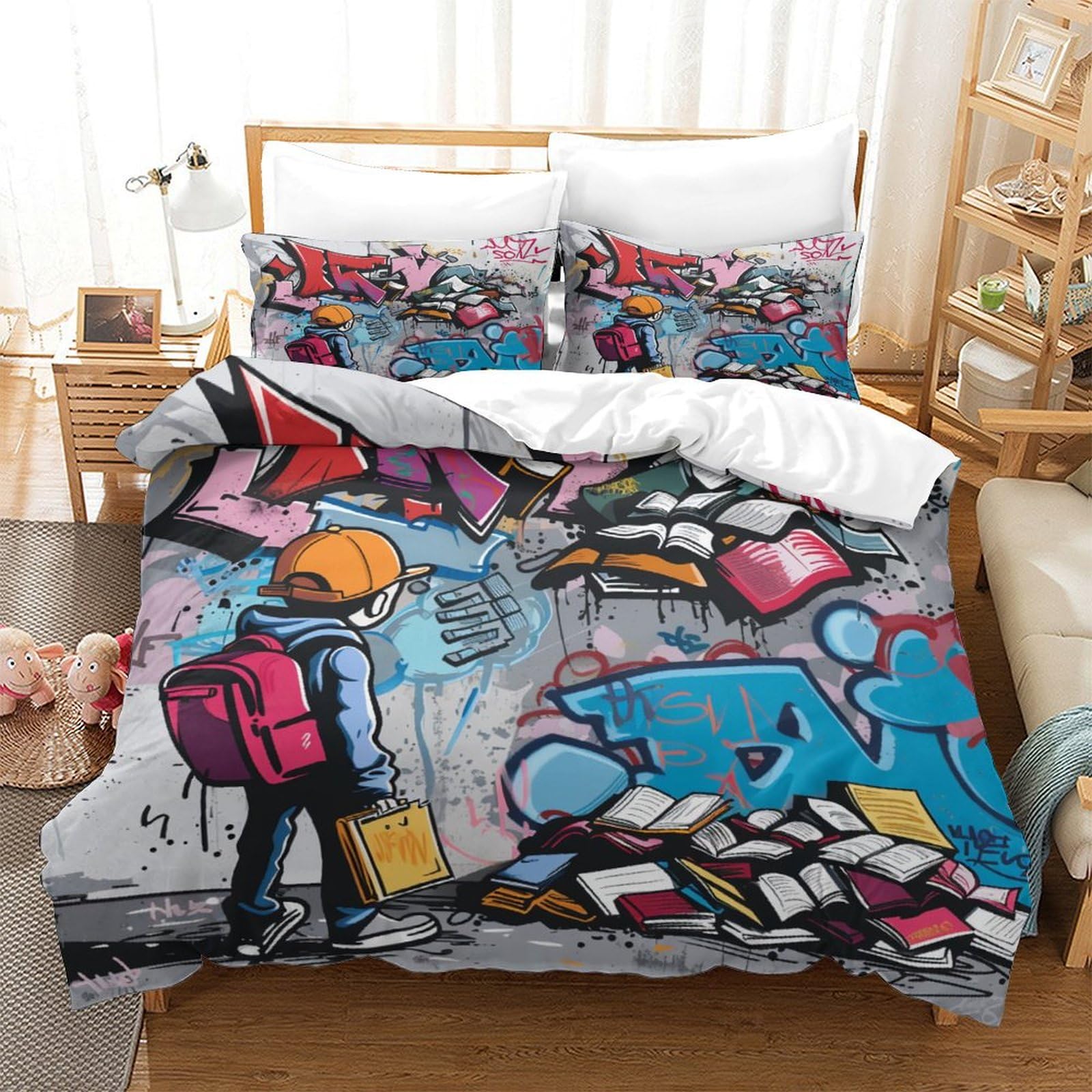 Housse de couette grand lit avec fermeture éclair motif tag urbain