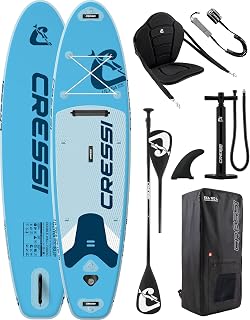 Cressi seit 1946 - Ultra Isup Kayak Set - Aufblasbares SUP Board mit Sitz Erwachsene Große Stabilität Strapazierfähigkeit Komplett Zubehör Paddel Flosse Pumpe Tasche - Hellblau_320x81x8 cm Max 130 kg