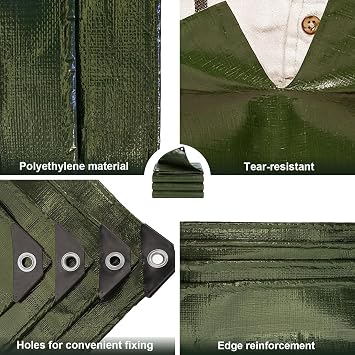 Waterproof Heavy Duty Tarpaulin -Duty for Outdoor: 3m x 4m 160 GSM UV/Tear Resistant PE Tarpaulin Sheet with Reinforced Grommets for Garden Furniture & Ground Use