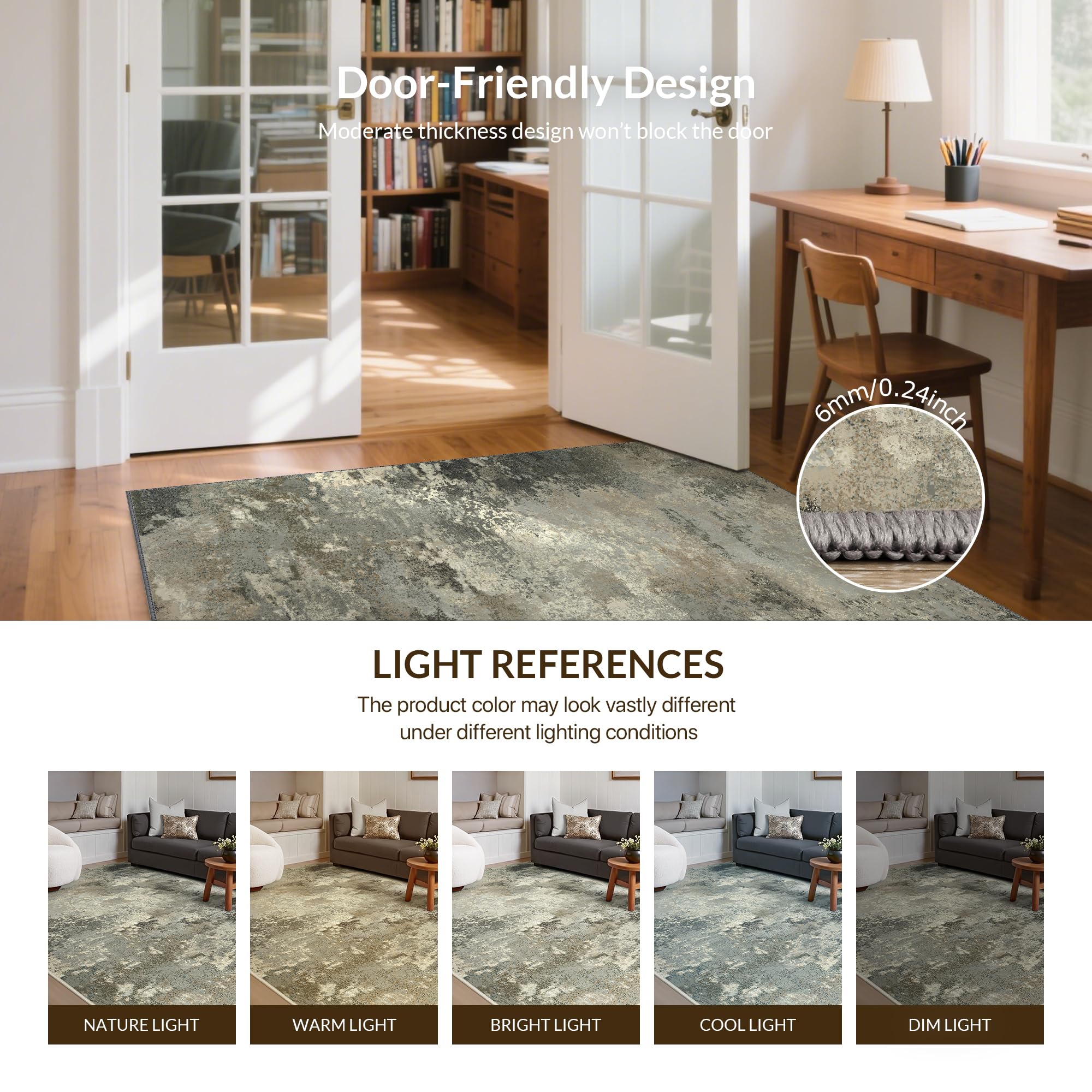 GENIMO Washable Runner Rug 80x150cm - Soft Short Pile Non-Slip Carpet Runners, Durable, Easy Clean Rug for Hallway Bedroom Neutral Gray - Image 3