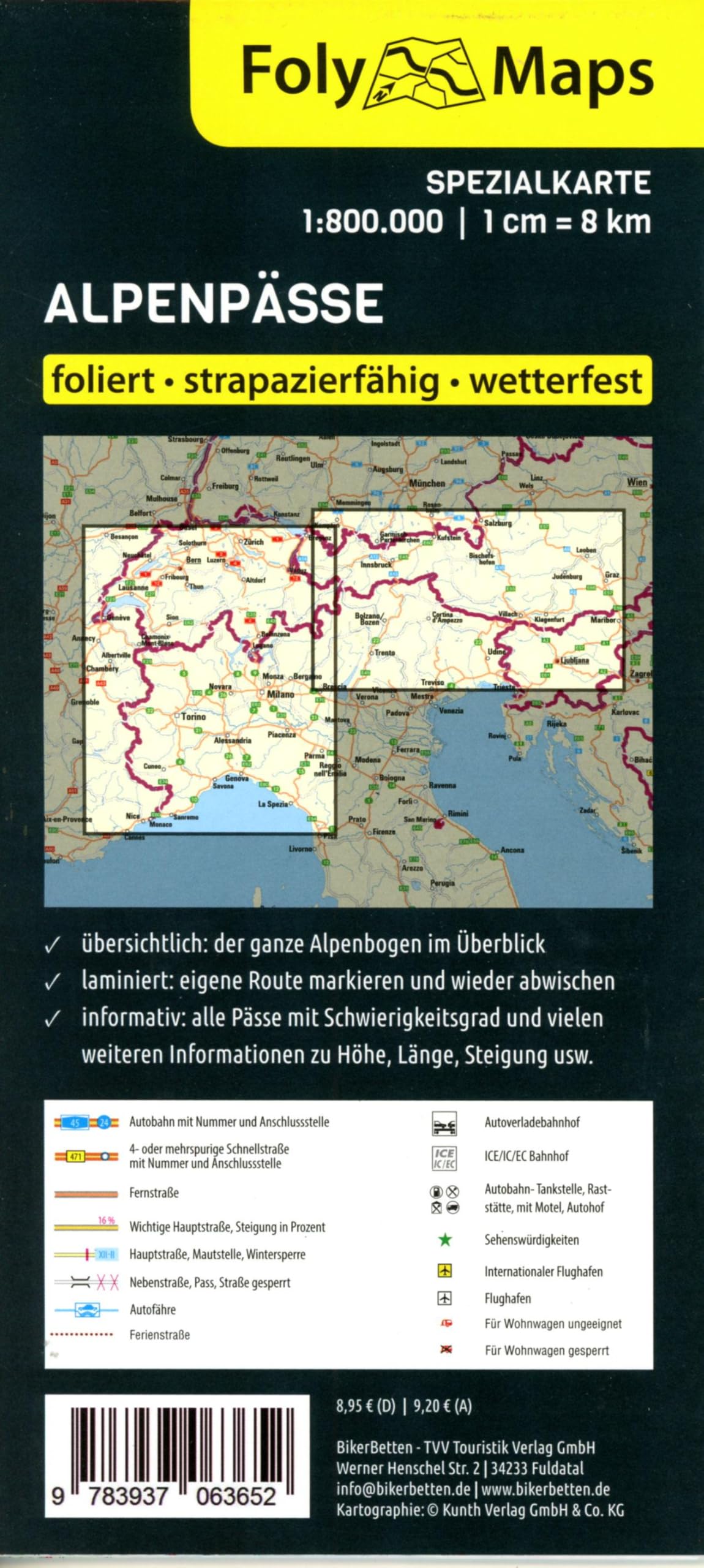 FolyMaps Alpenpässe 1:800 000 Spezialkarte: Die 336 schönsten Pässe der Alpen