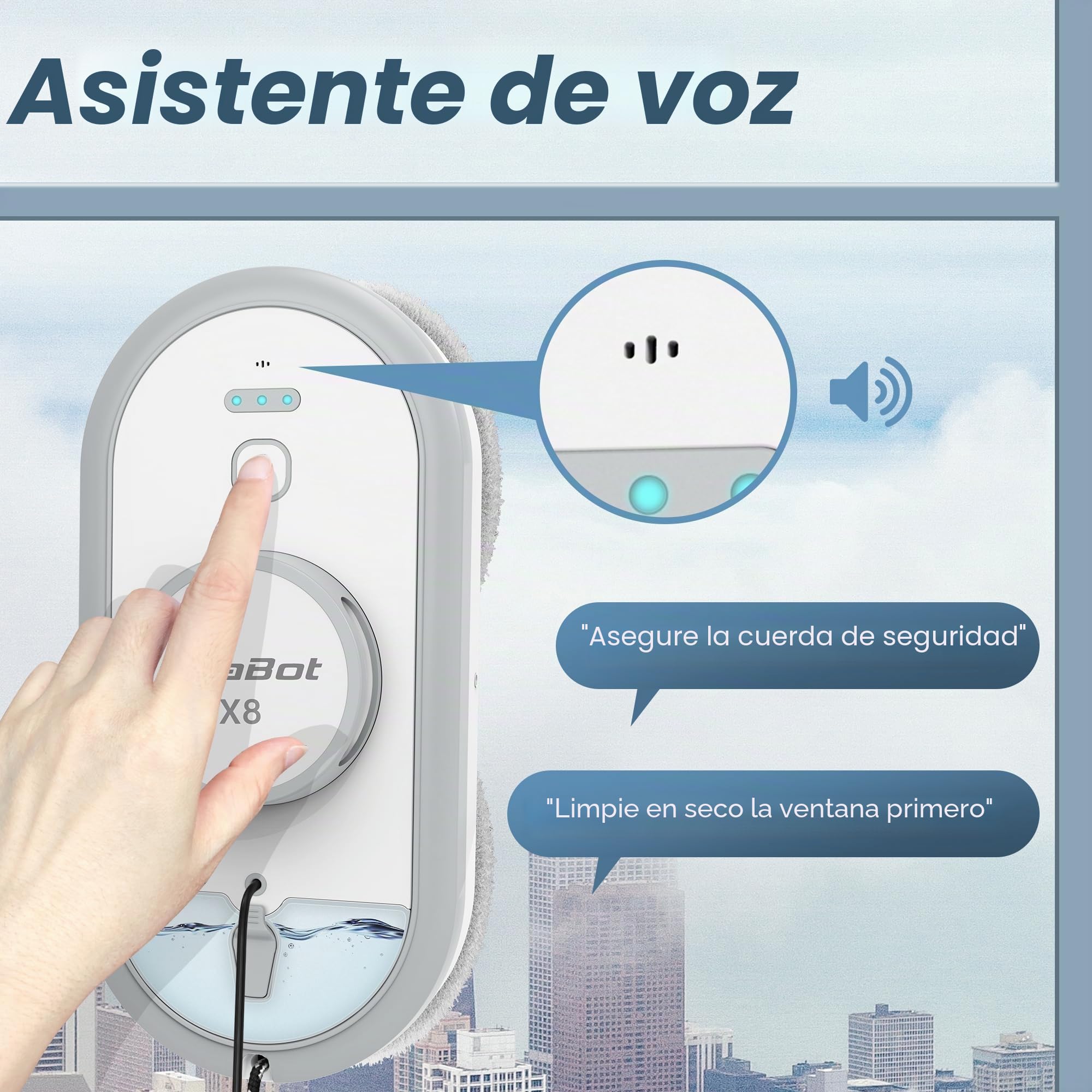 AlfaBot X8 Robot Limpiaventanas Eléctrico Inteligente, Limpieza Automática con Spray Bidireccional, Depósito 50ml, Aspiración 4980PA, Anti-Caída, para Ventanas, Espejos y Superficies de Cristal