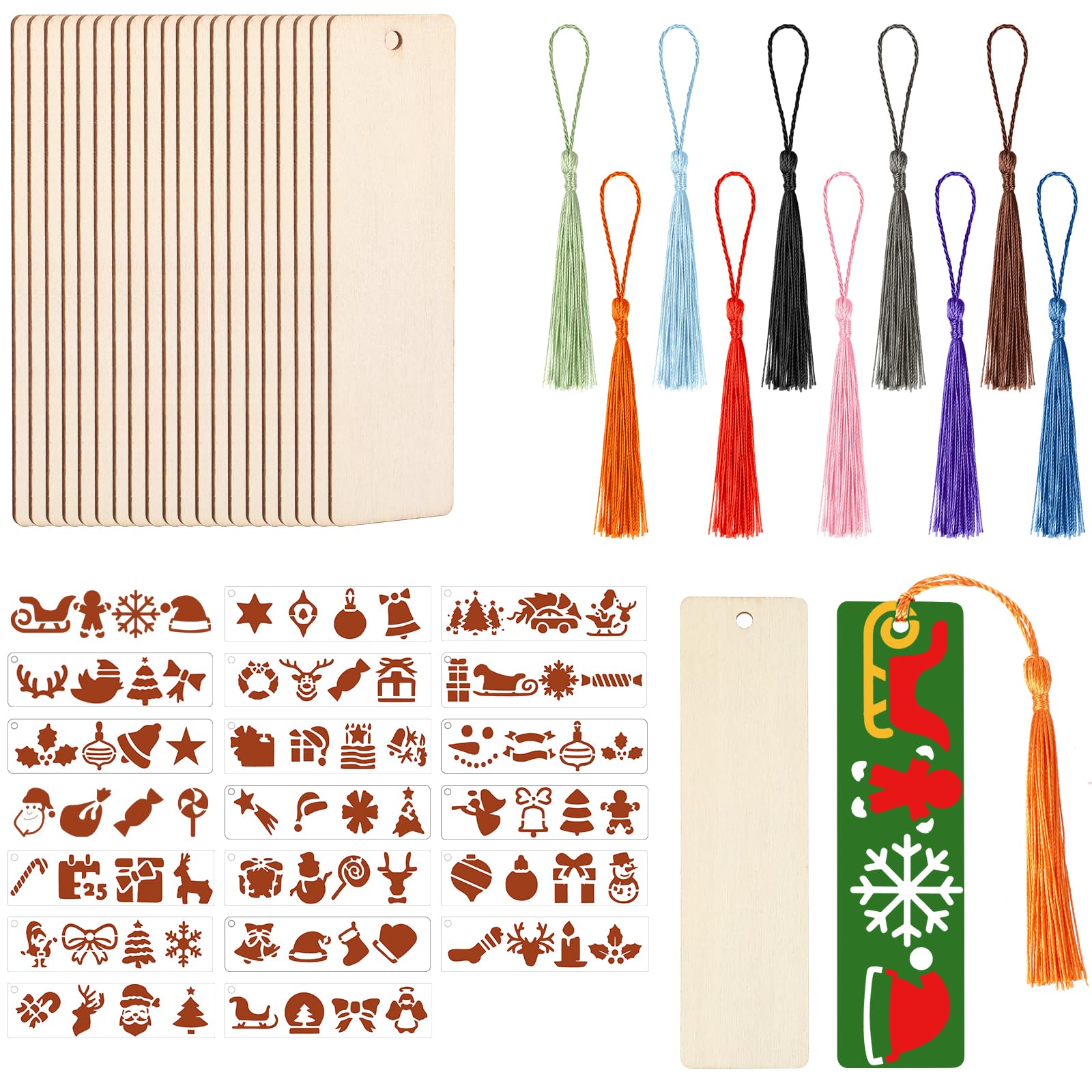 VEGCOO Marcapáginas Madera En Blanco, 20 Marcadores De Madera Para Manualidades, 20 Borlas De Y 20 Cuerdas De Cáñamo, Marcadores De Libros Rectangulares Para Bricolaje Y Decoración