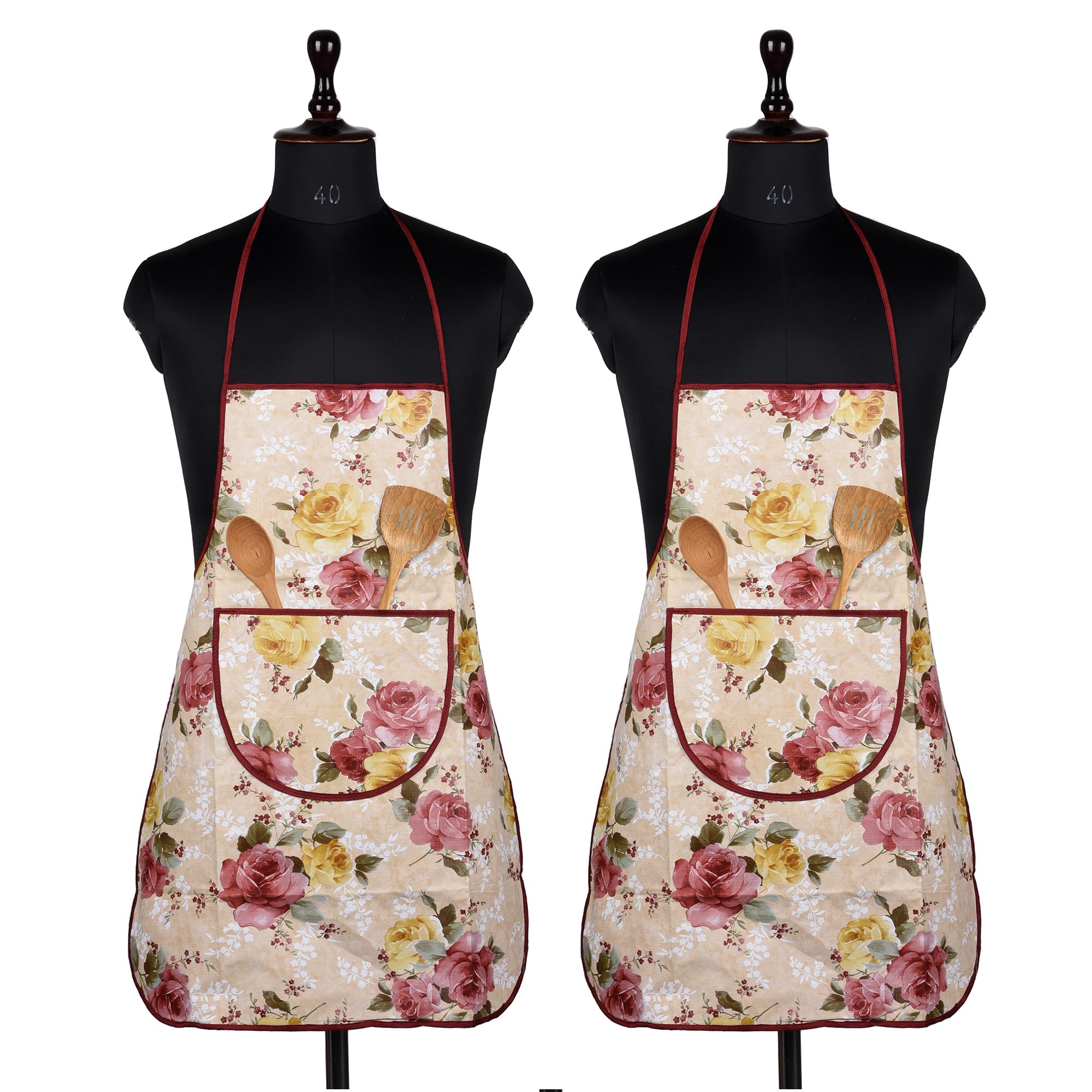 Kuber Industries Apron | PVC Cooking Kitchen Apron | Apron for Restaurent | Flower Apron for Housewife | Chef Apron with Ties | Center Pocket Apron | Pack of 2 | Beige (B0CHRNQVVM) Amazon Price History, Amazon Price Tracker