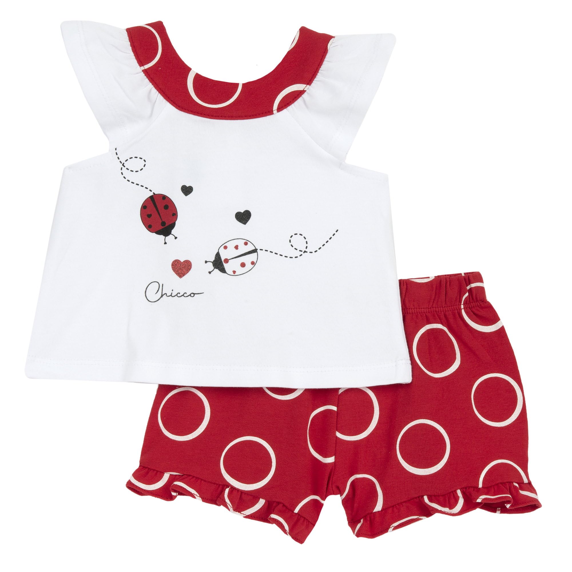 Chicco, Compleet voor Pasgeboren Meisje met T-shirt en Korte Broek, met Knopen op de Achterkant, met Moderne en Trendy Grafische Prints, van Katoen, Machinewasbaar, 0-24 Maanden, Entworfen in Italien