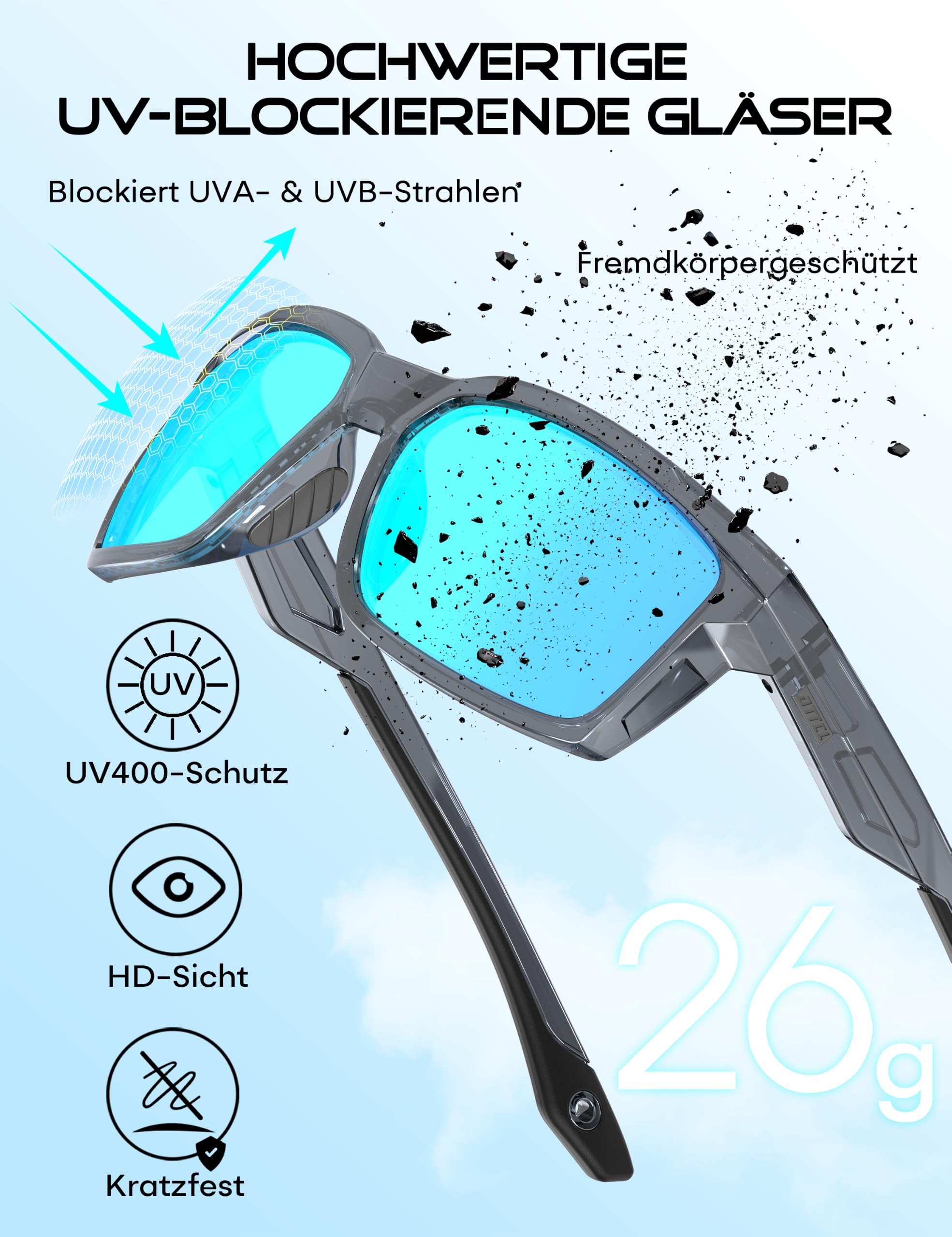 ATTCL Sonnenbrille Herren Polarisierte Sportbrille Fahrerbrille TR90 Rahme Ultra Leicht CAT 3 UV400-Schutz