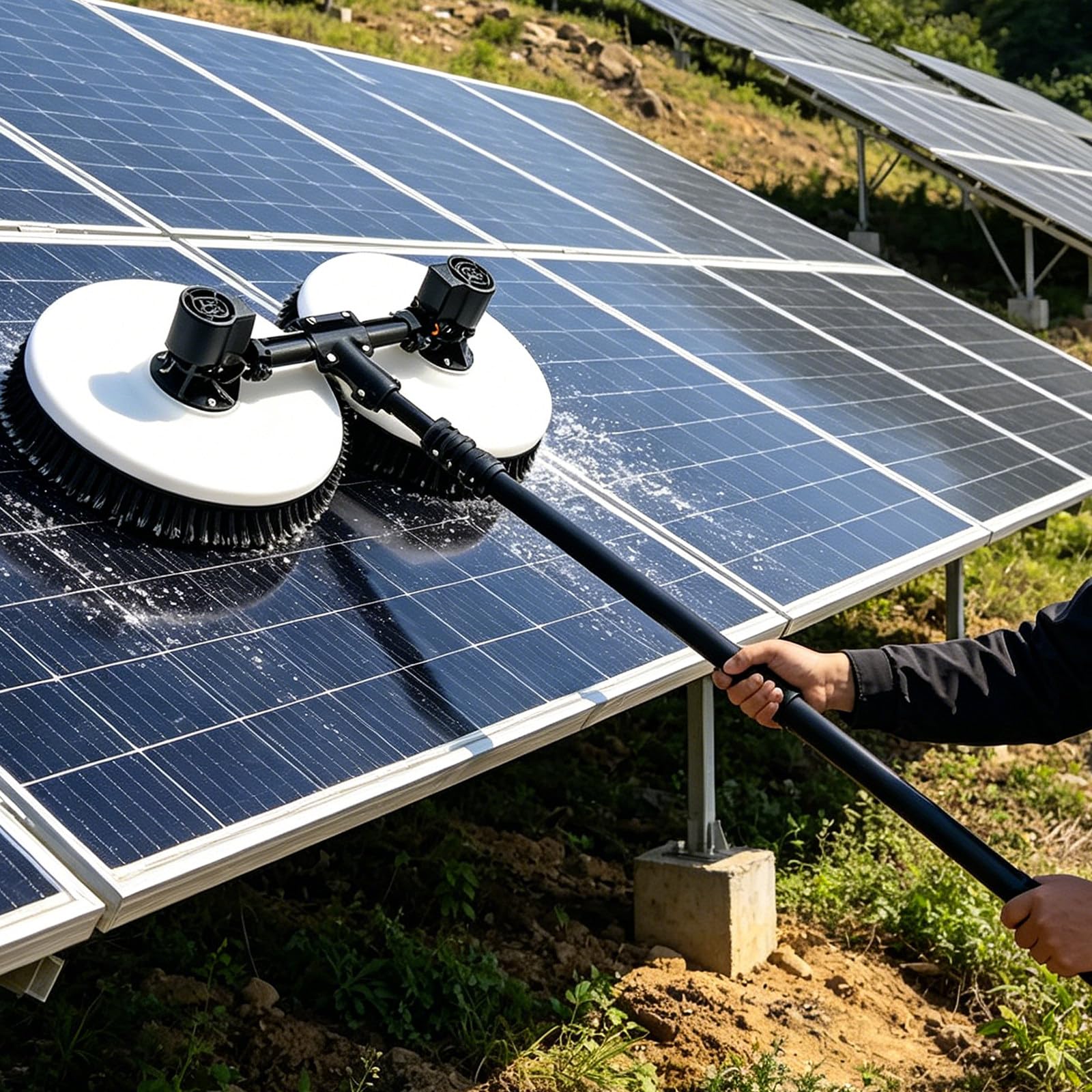 HADECOLL Electric Solar Panel Cleaning Brush, Dual-Head, 65Cm Washing Width, Cordless, For Rooftop Pv Systems,Size_Name-5.5M/18Ft(Dualuse)